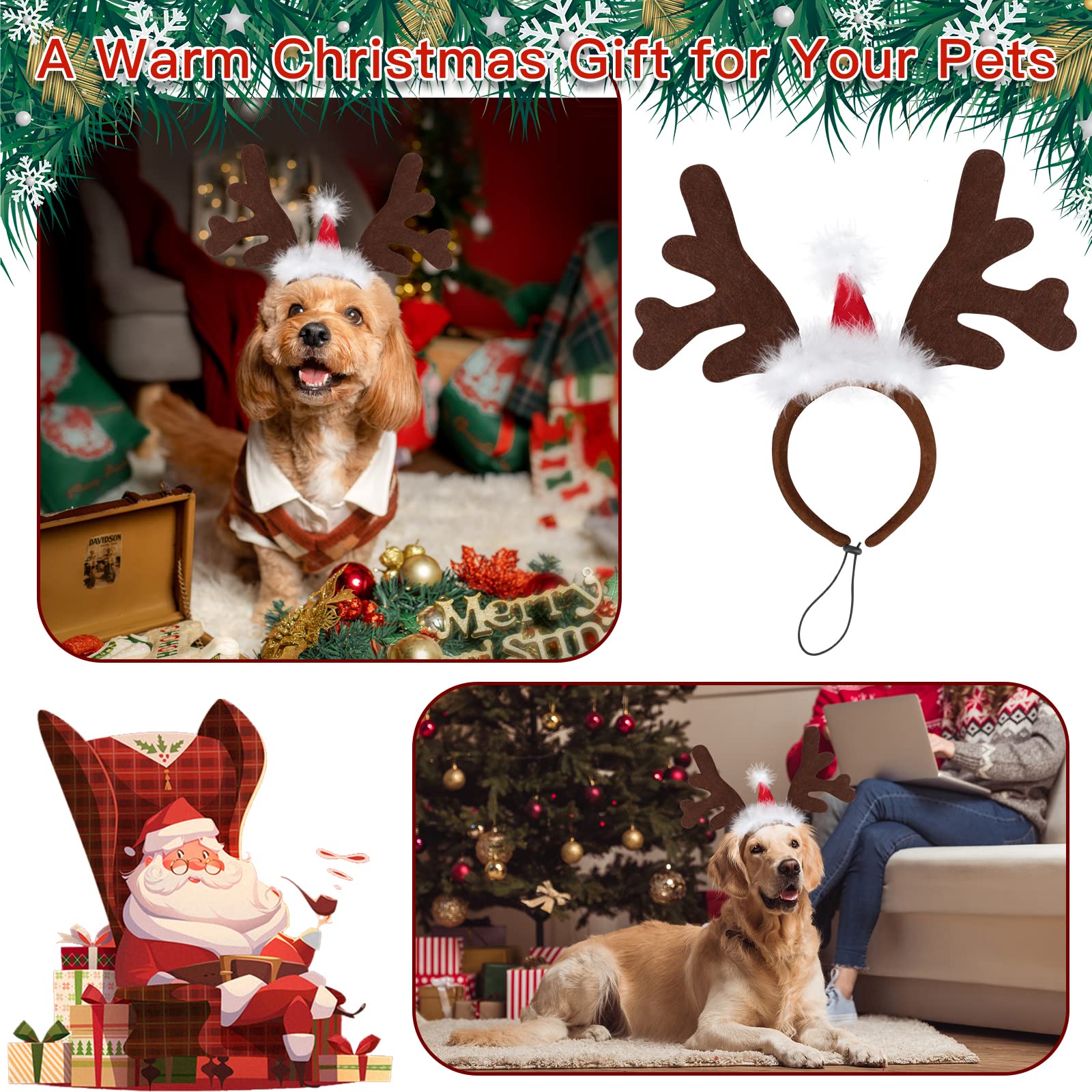 BWOGUE Dog Elk Reindeer Antler Headband Pet Christmas Costume Headwear Accessories for Dogs and Cats