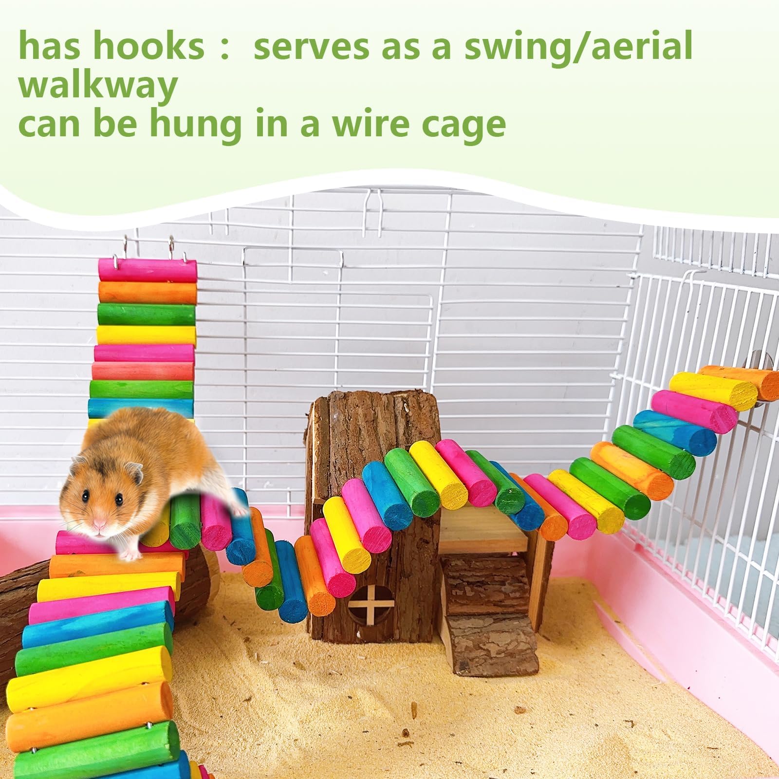 Hamiledyi Hamster Rainbow Bridge,Flexible Bendy Climbing Ladder Hanging Wooden Chew Toy for Bird Parrot Guinea Pig Chinchilla Ch