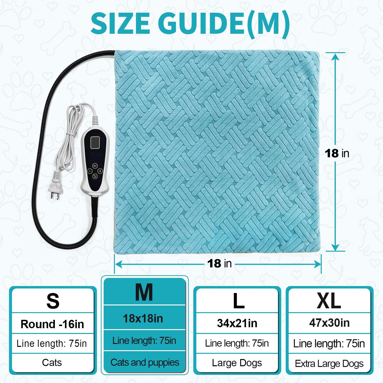 Rc Sll Cat Heating Pad, 18X18 In Pet Heating Pad For Dogs And Cats, Heated Cat Bed With Chew Resistant Cord, Temperature And Tim