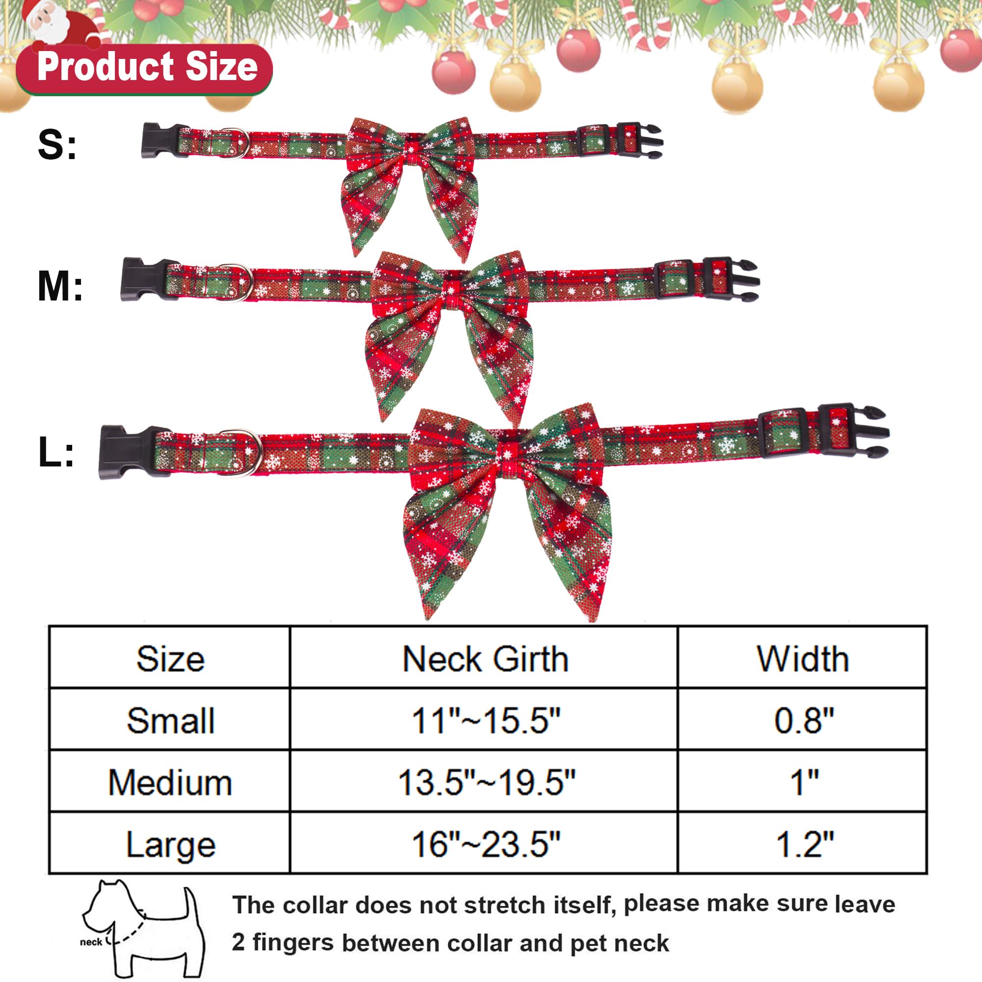 Adoggygo Christmas Dog Collar With Bow, Adjustable Cotton Red Bowtie Dog Christmas Collars For Small Medium Large Dogs Pets (Medium, Xmas)
