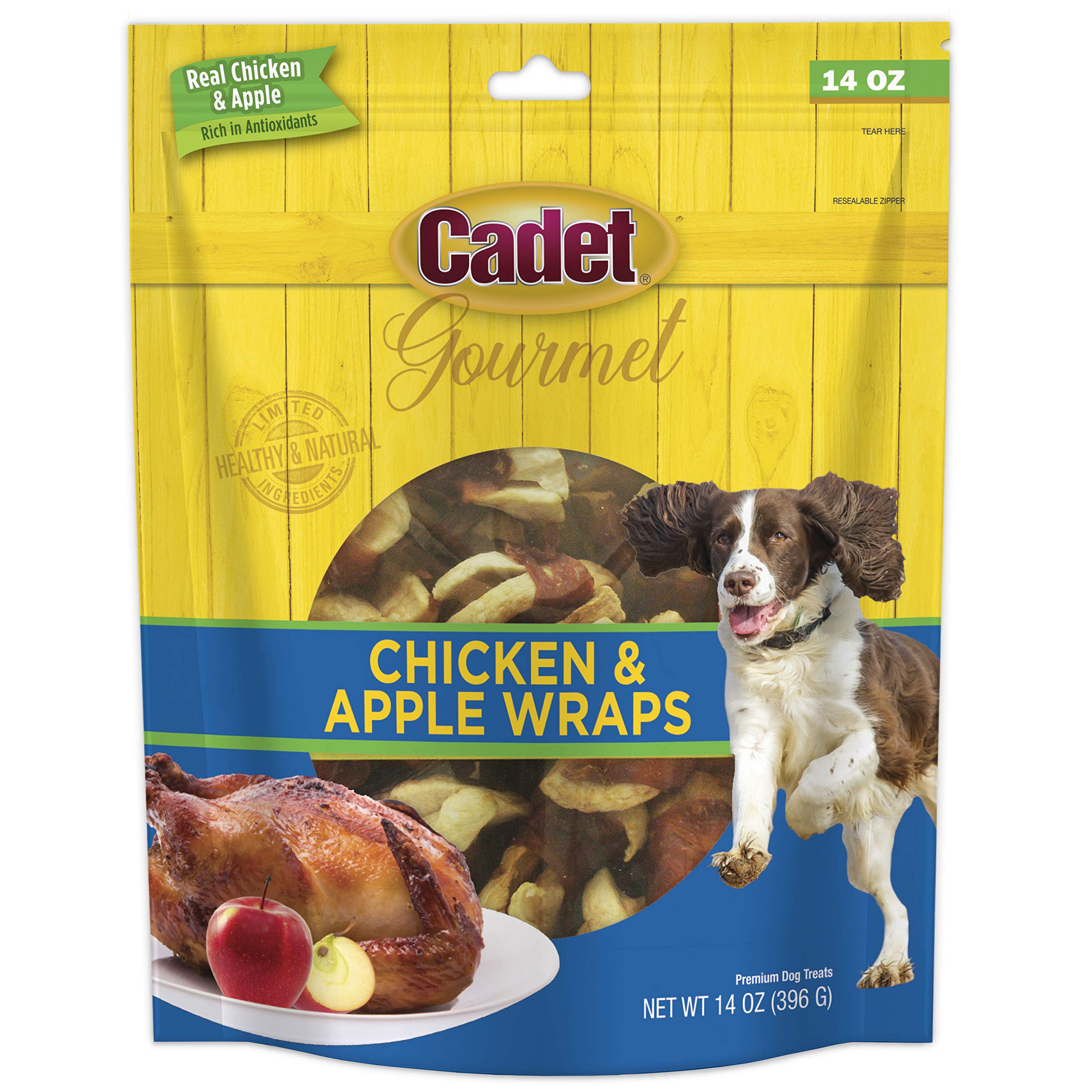 Cadet Gourmet Chicken & Apple Wrapped Dog Treats Wraps - Healthy & Natural Chicken & Apple Dog Training Treats for Small & Large