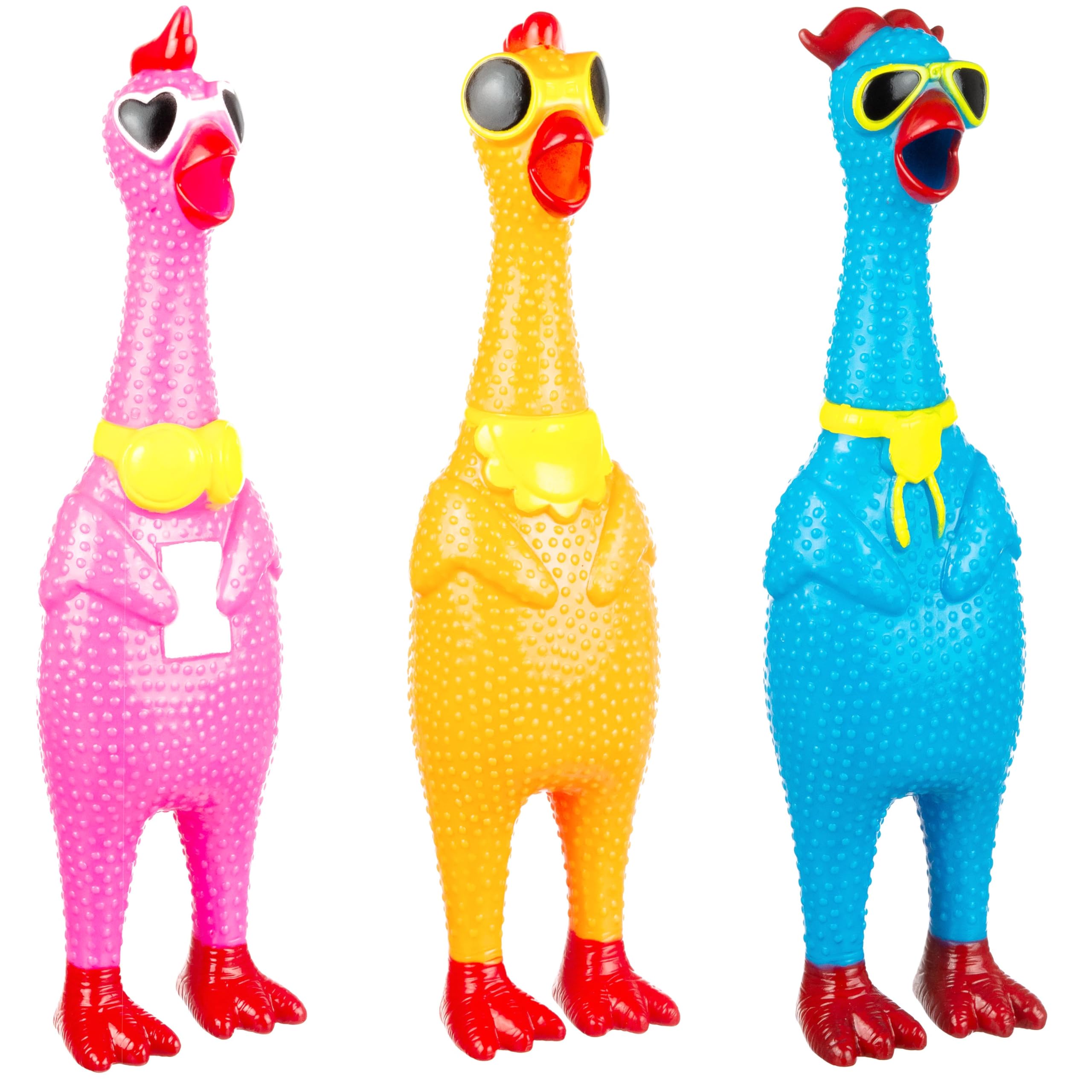 3pc Silly Screaming Chicken Set - Tactile Squeaky Chicken Squeeze Toy for Fun and Entertainment - Rubber Chickens That Squeak Sc