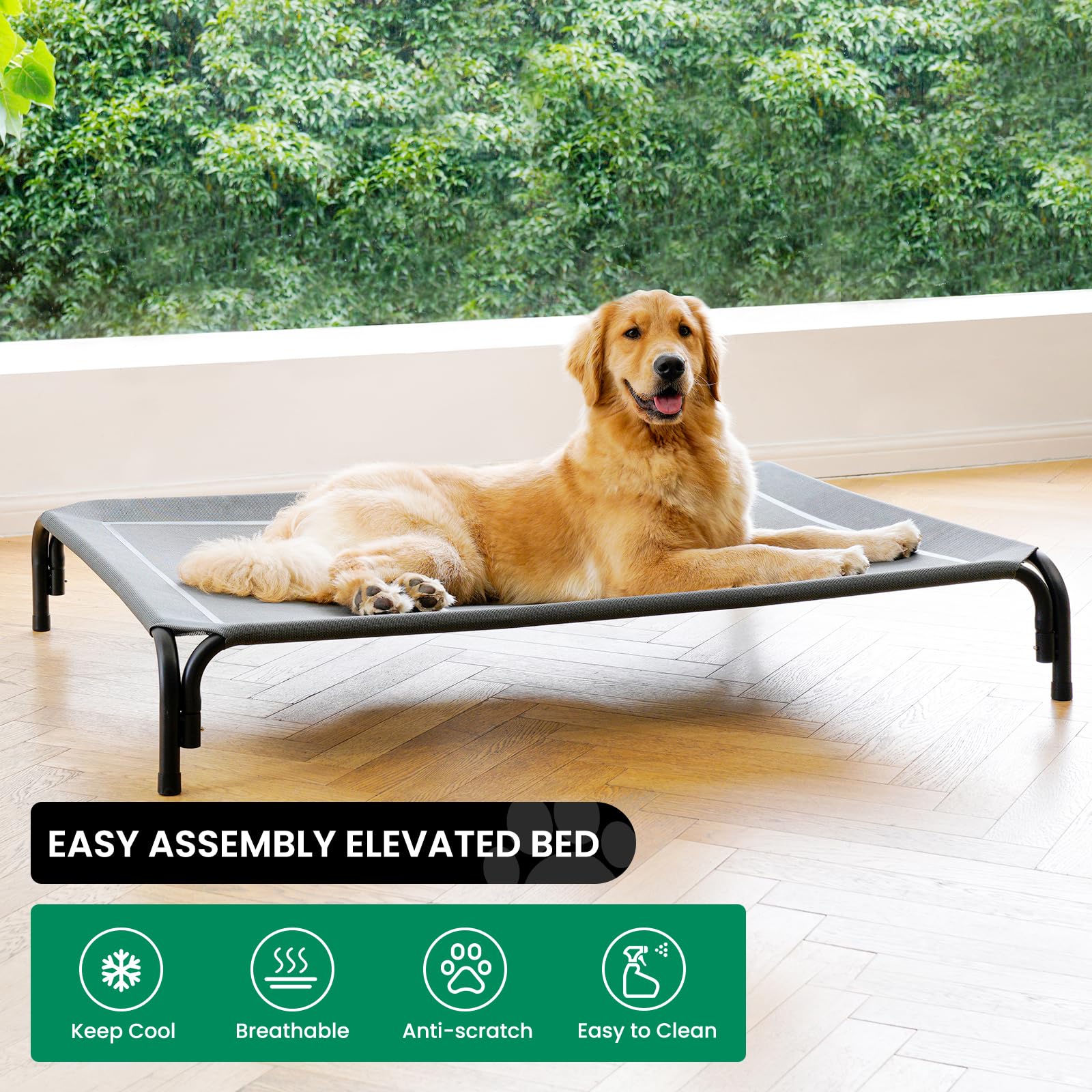 Elevated Dog Bed Raised Outdoor Dog Cot For Large Dogs, Installation Requires No Tools, Frame With Washable Cooling Breathable M