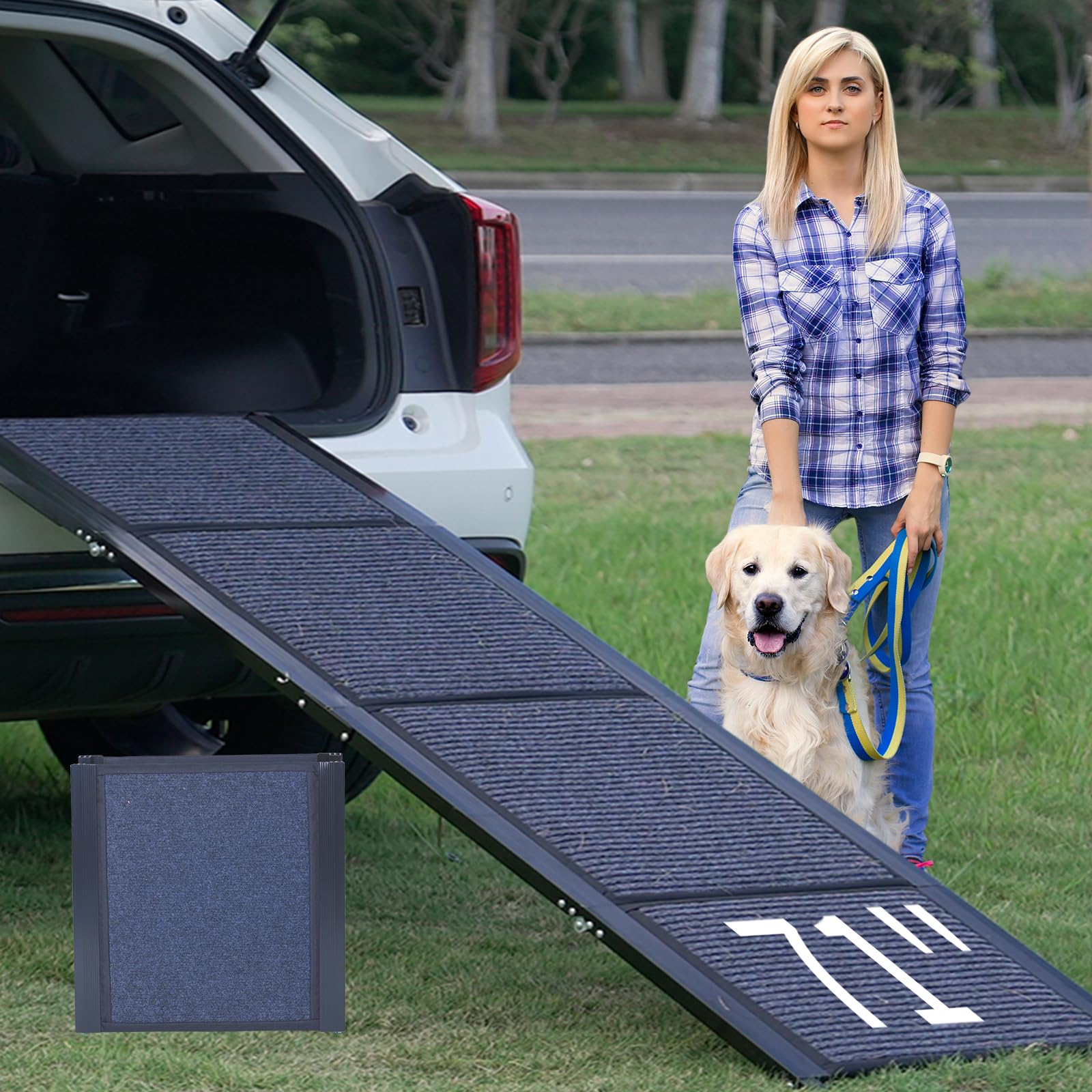 Homfstyi Dog Ramp For Car, 71'' L X 20'' W Dog Ramps For Large Dogs, Extra Wide Pet Ramp With Non-Slip Surface For Medium & Larg