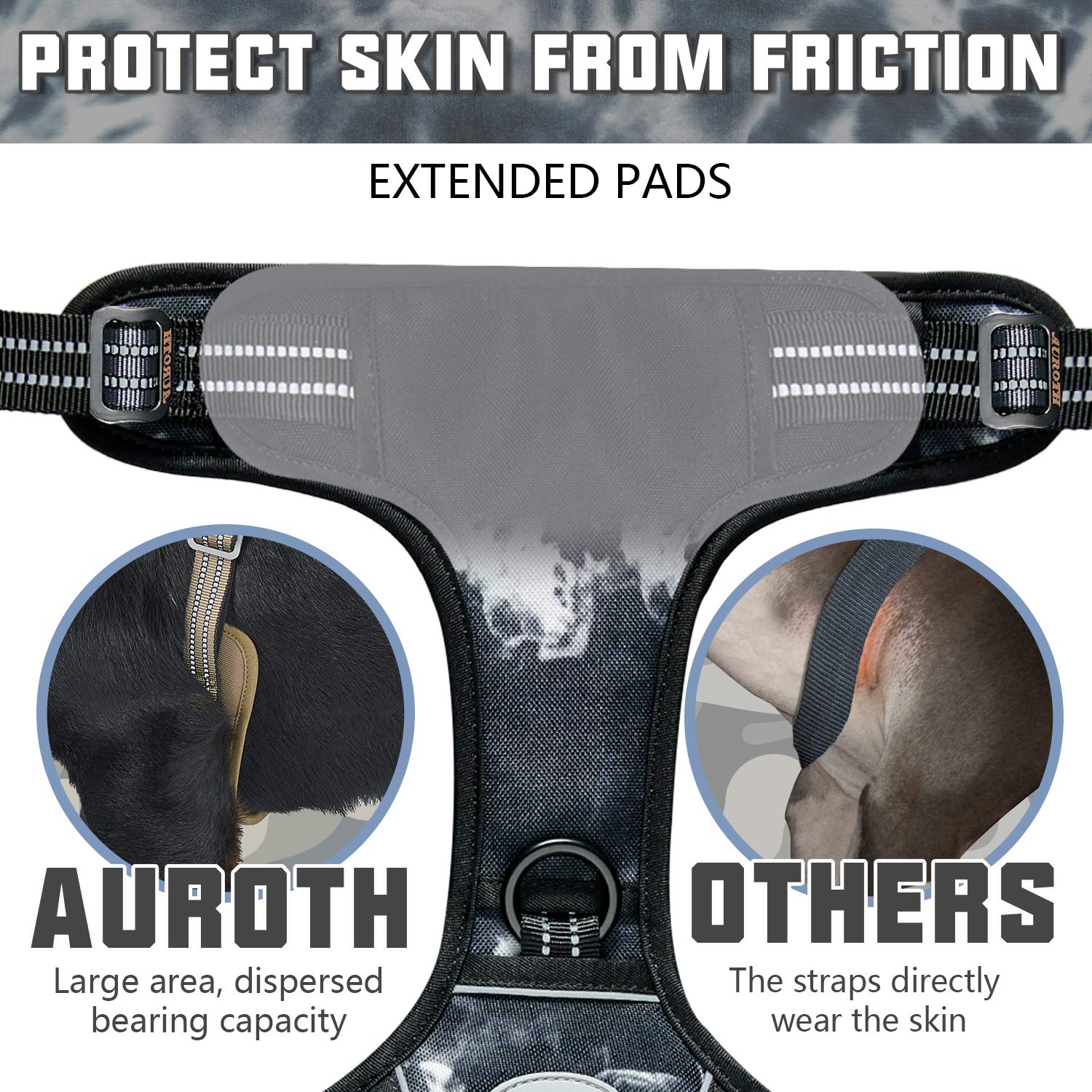 Auroth Tactical Dog Harness For Small Medium Large Dogs No Pull Adjustable Pet Harness Reflective K9 Working Training Easy Control Pet Vest Military Service Dog Harnesses (M, Black Ink)