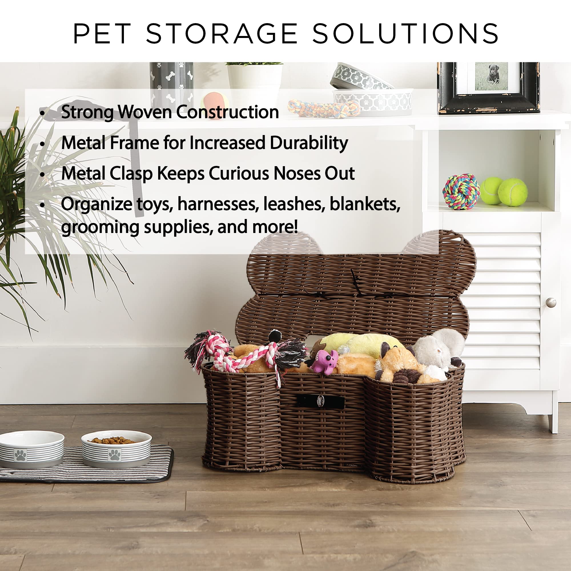 Bone Dry Pet Storage Collection Toy Basket, Large, 24x15x9, Gray Plastic Wicker
