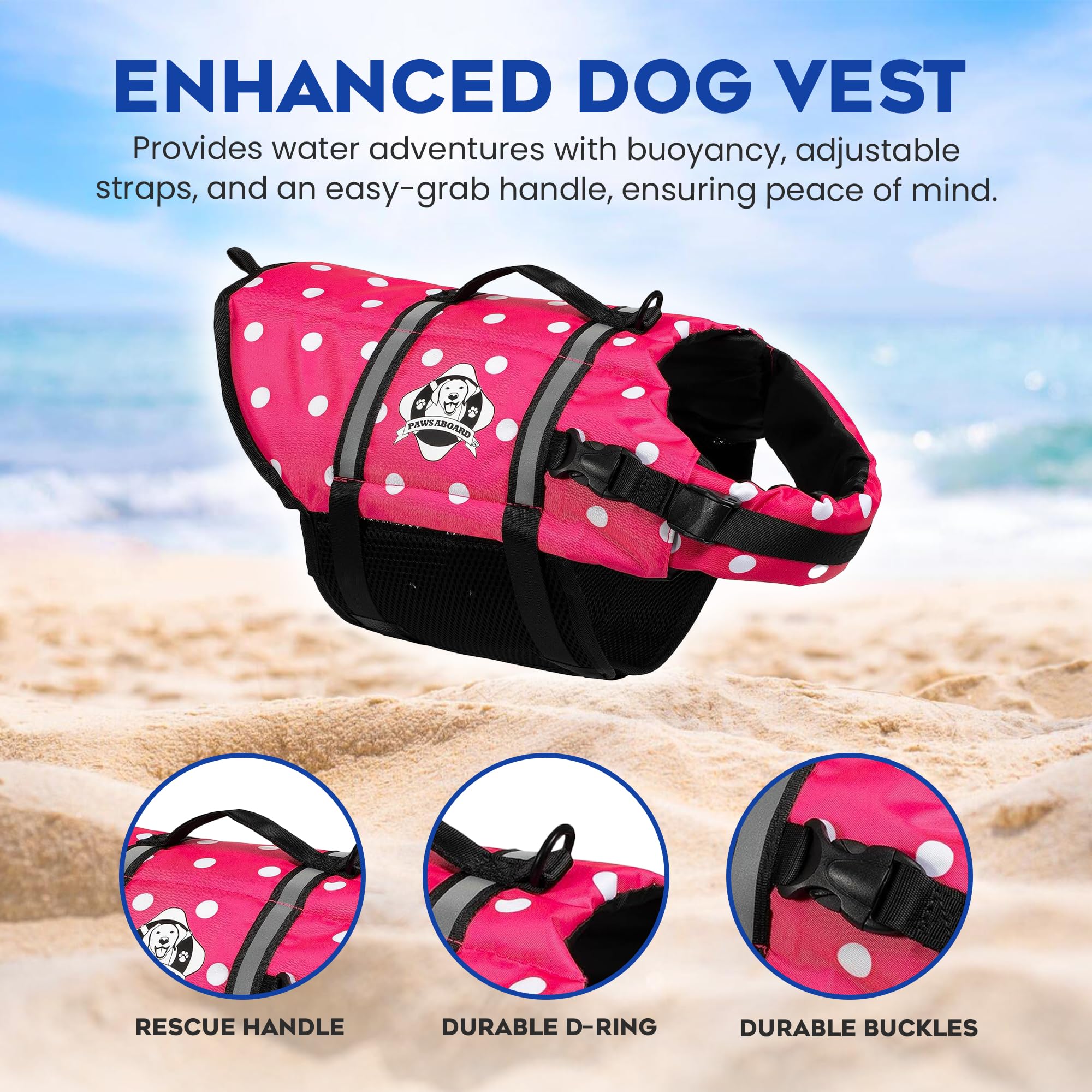 Paws Abroad Dog Life Jacket - Keep Your Canine Safe with a Neoprene Life Vest for Swimming and Boating - Available in Different Sizes, Color and Design to Choose - Pink and White Polka Dot - X-Small