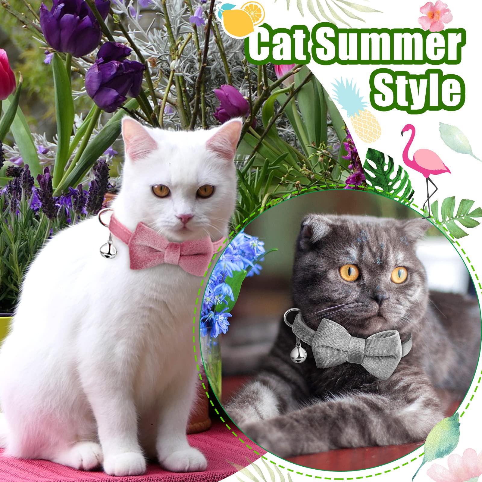 4 Pieces Cat Bow Tie Collar With Bell Breakaway Cat Collar Comfortable Velvet Cat Collar With Cute Safety Pet Collar For Pet Kitten Puppy (Black, Red, Gray, Pink,Small)