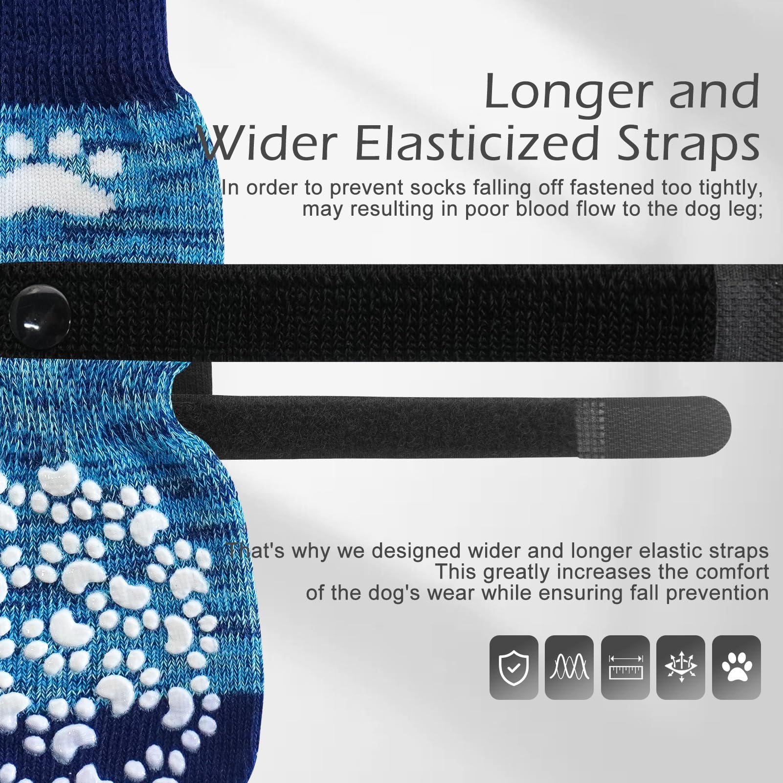 EXPAWLORER Dog Socks for Indoor Use - Adjustable, Non-Skid, Small Size, Blue, 2 Pairs - Traction Control Paw Protector