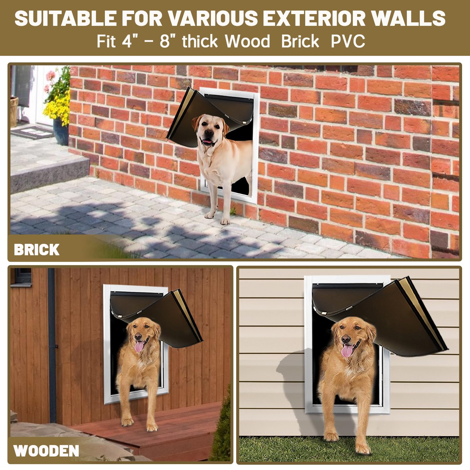 FUELIO XL Aluminum Dog Door for Wall - Extra Large, Double Flap, Silvery White, Model FLDD2609-XL, Pet Safe Design