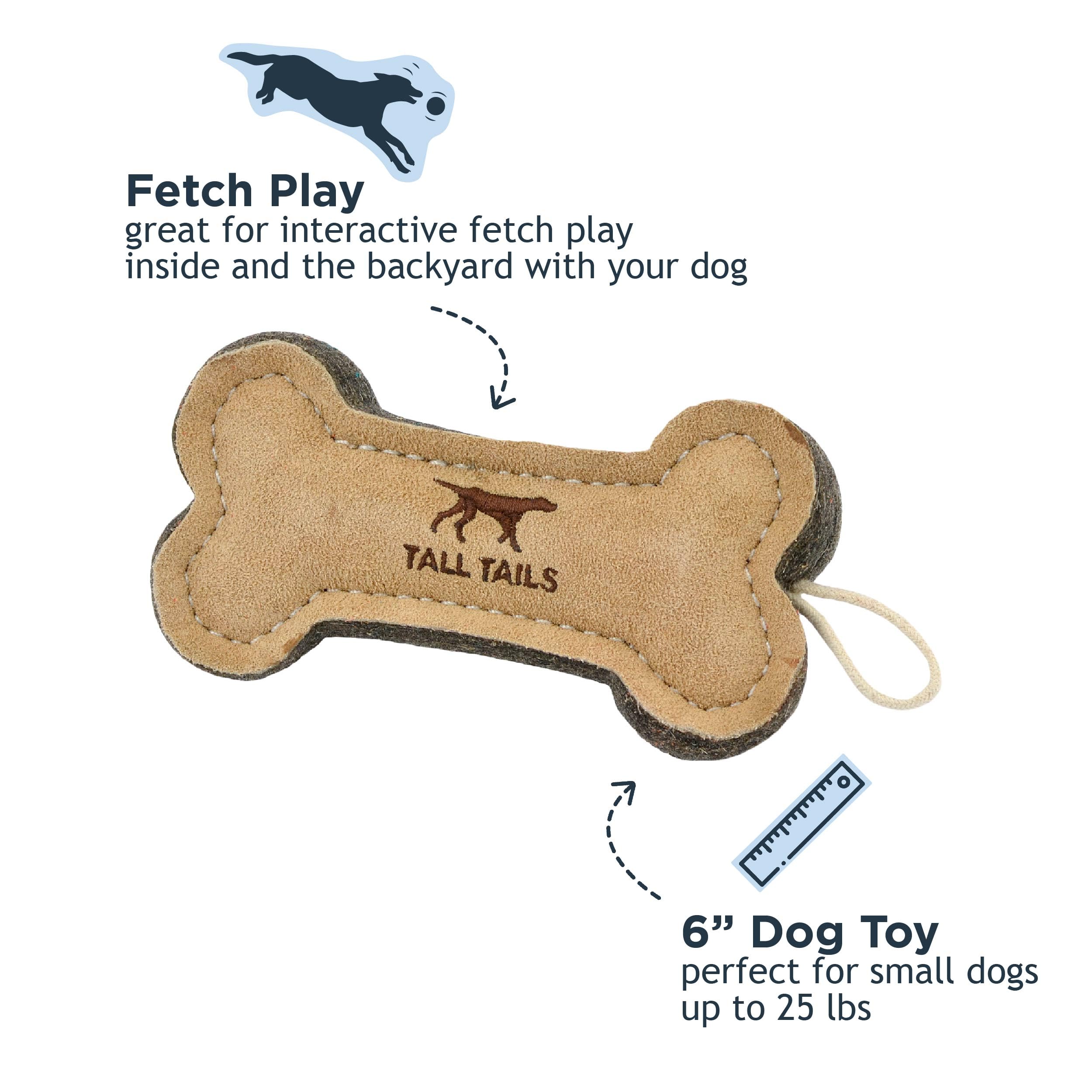 Tall Tails Dog Natural Leather Bone Fetch Toy Gift For Dogs 6 Inches