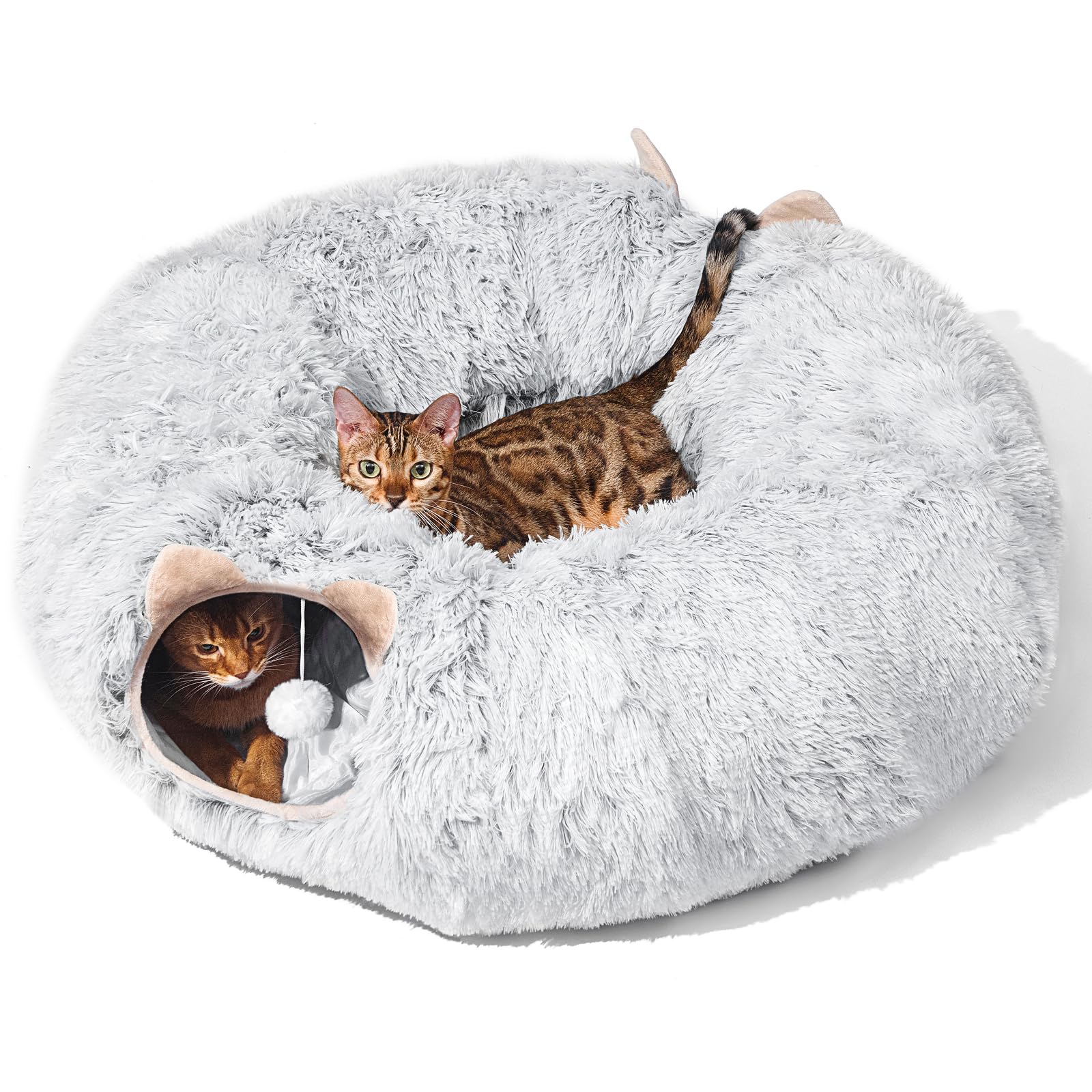 Cat Tunnel with Cat Bed for Indoor Cats, Under Christmas Tree Soft Plush Peekaboo Cat Cave Donut Tunnel, Multifunctional Playgro