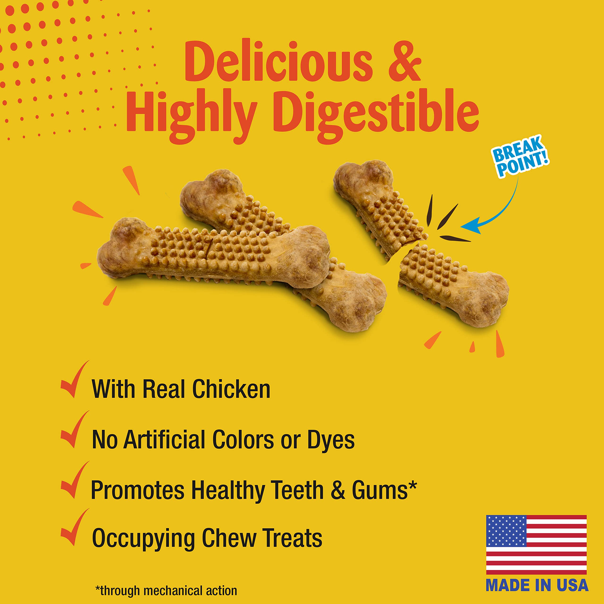 Nylabone Nubz Natural Edible Chew Treats for Dogs, Long Lasting Chews Made in USA, Chicken Flavor, Small - Up to 25 lbs. (32 Cou
