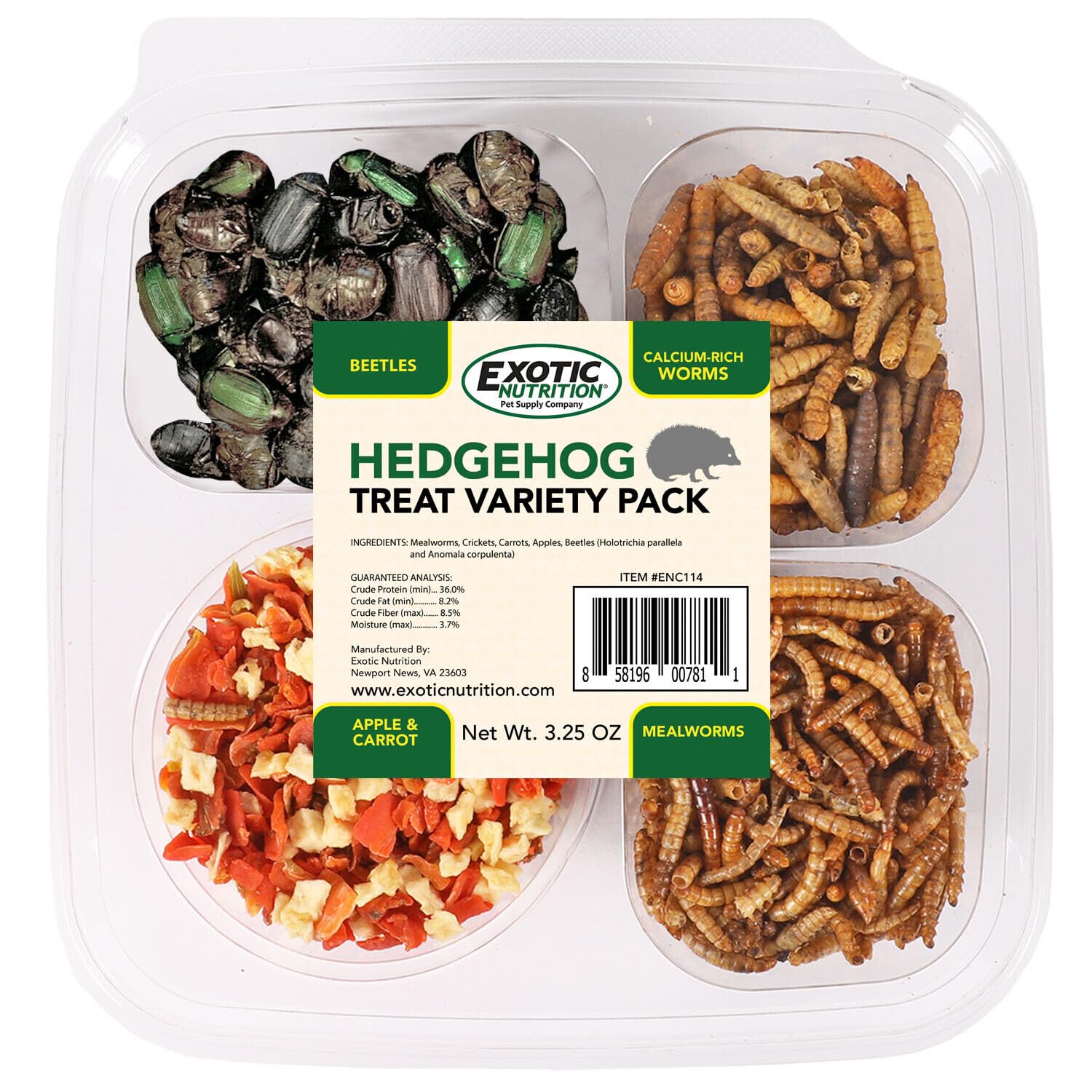 Hedgehog Treat Variety Pack - Healthy Natural Treat Assortment - Dried Mealworms, Dried Black Soldier Fly Larvae, Dried Crickets