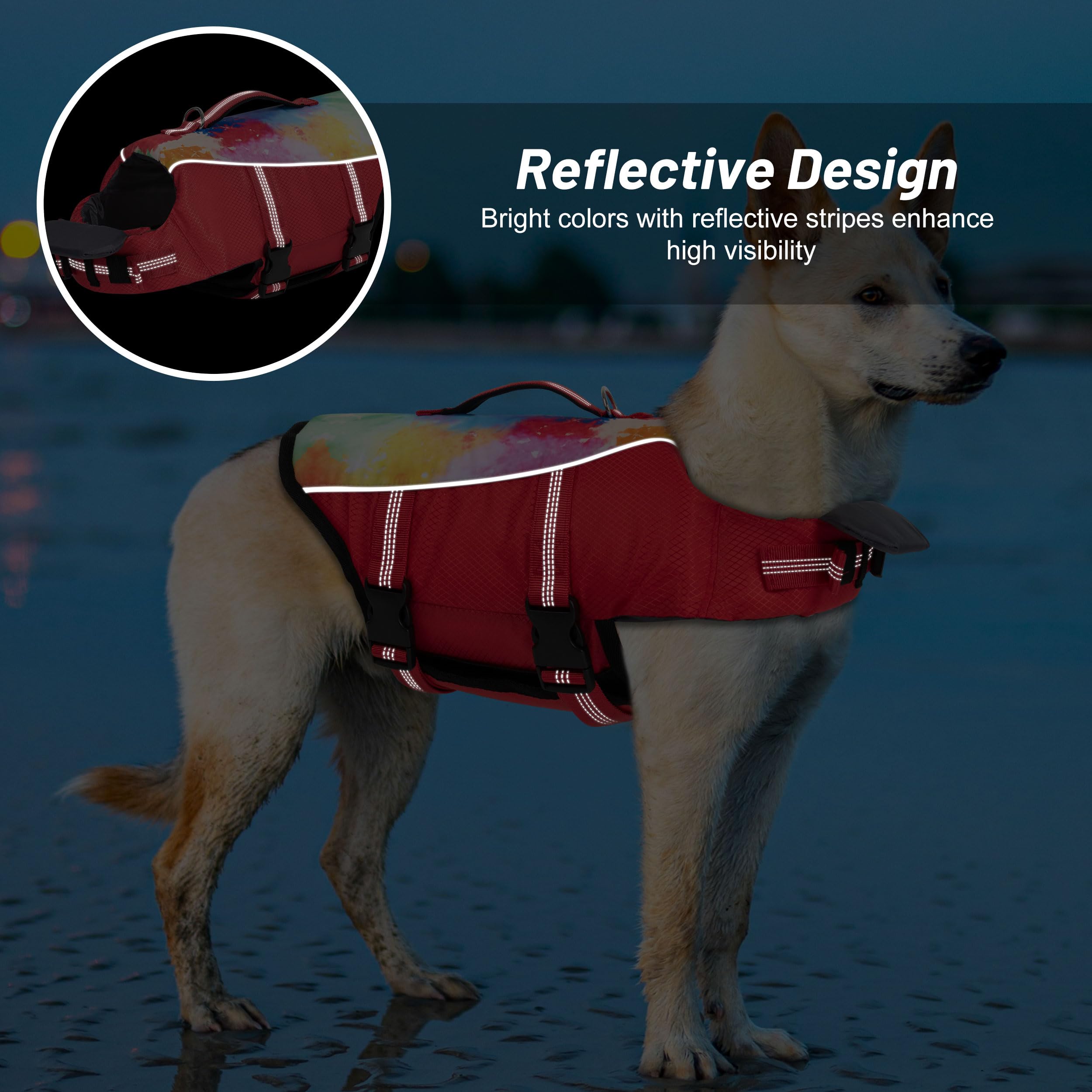 Cyeollo Dog Life Jacket For Swimming & Boating, Reflective Pet Safety Vest With Chin Float, Adjustable For Small To Large Dogs,