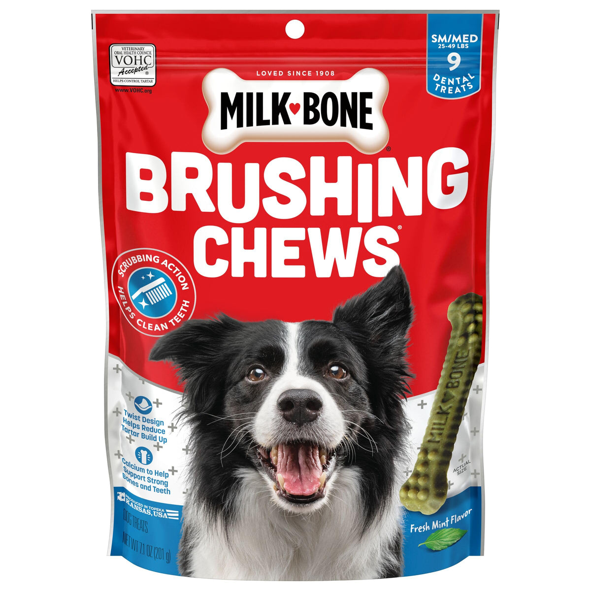 Milk-Bone Fresh Breath Brushing Chews, 9 Small/ Medium Daily Dental Dog Treats (Pack Of 5) Scrubbing Action Helps Clean Teeth