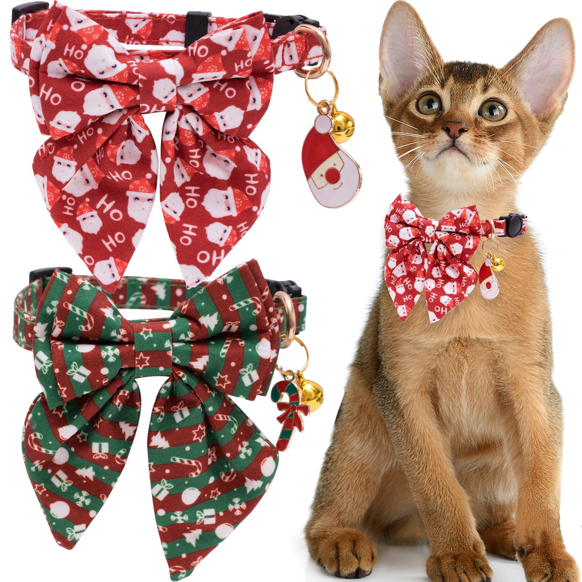 Faygarsle 2 Pack Christmas Cat Collar Cute Holiday Cat Collar With Bow Tie Breakaway Red Green Winter Collar For Boy And Girl Ca