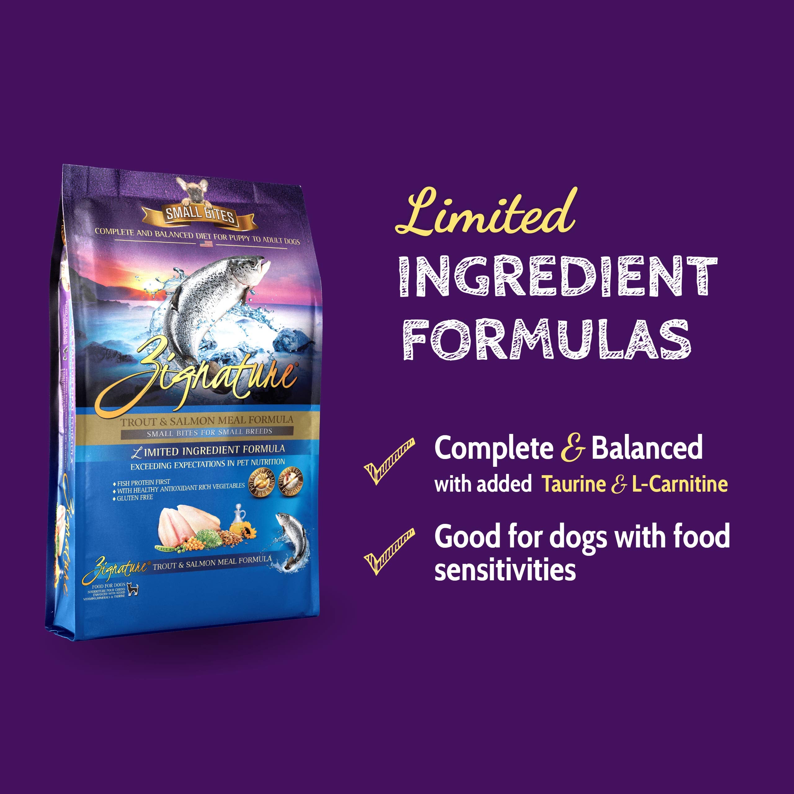 Zignature Trout & Salmon Limited Ingredient Formula Dry Dog Food Small Bites 4lb