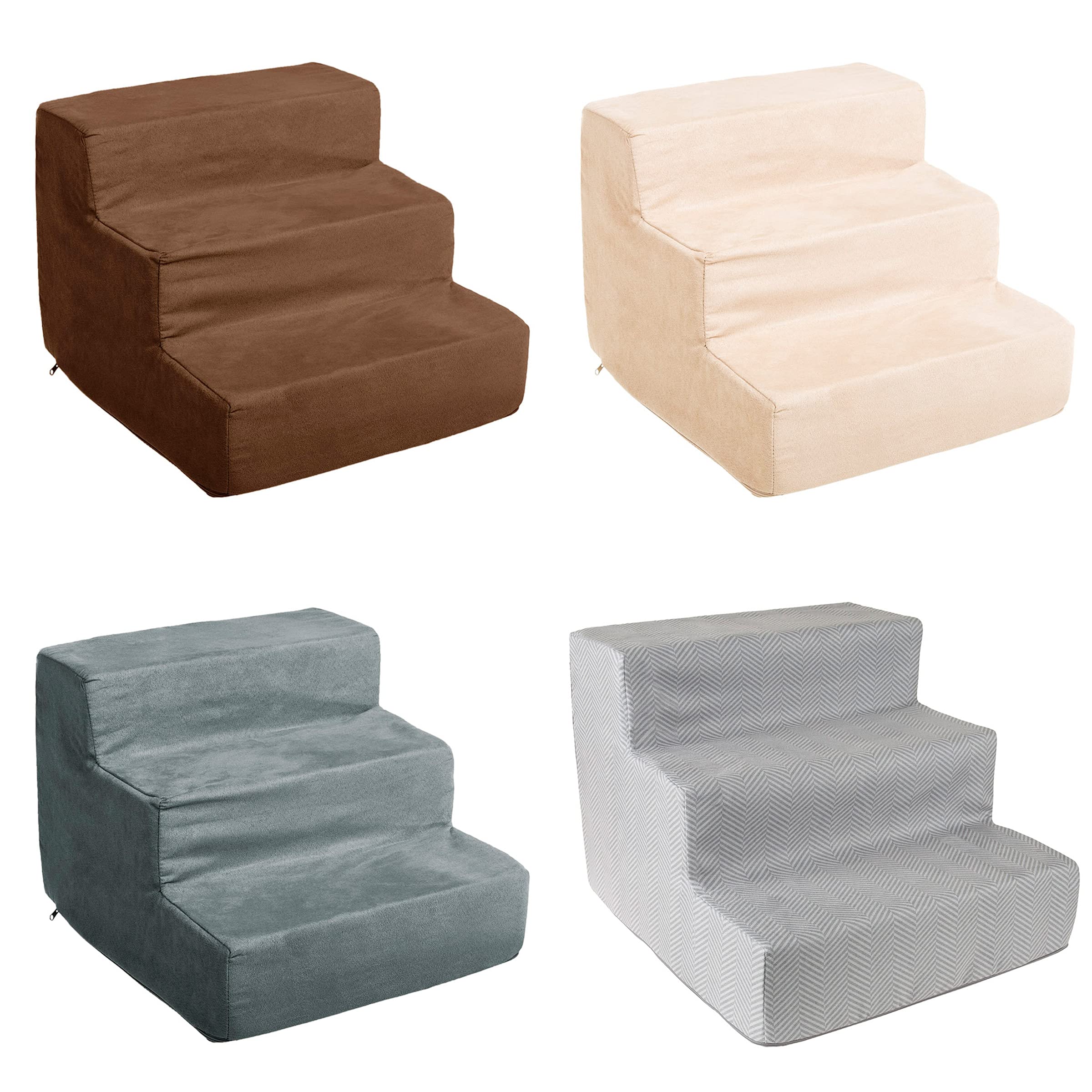 Pet Stairs Collection- Foam Pet Steps For Small Dogs Or Cats, 3 Step Design, Removable Cover - Non-Slip Dog Stairs For Home And