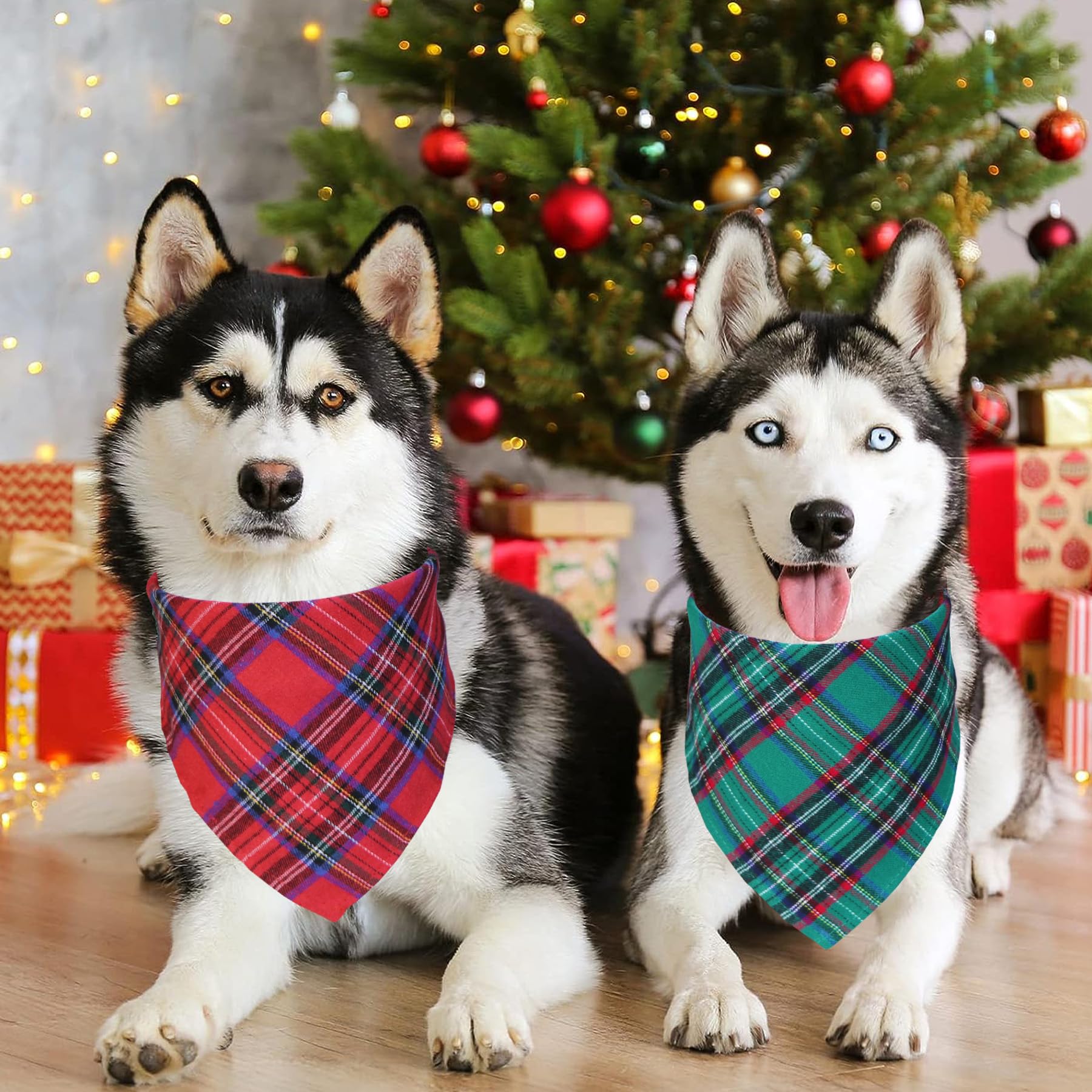 Stmk 2 Pack Christmas Dog Bandanas, Multi Size Dog Christmas Bandana, Premium Cotton Fabric Plaid Holiday Christmas Bandanas For