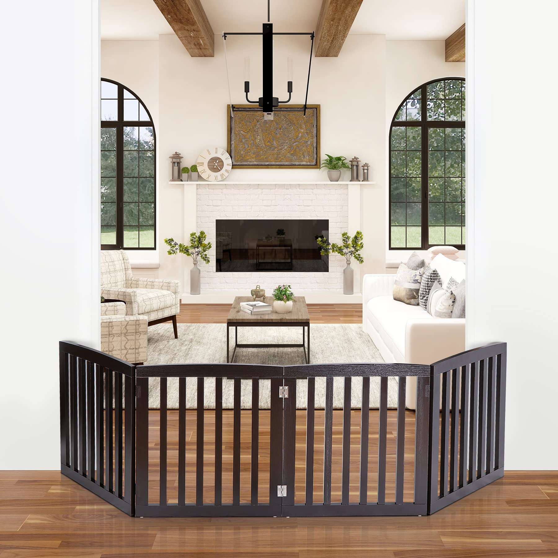 Pet Gate Dog Gate Indoor For Doorways Stairs 24 Inch Dog Fence Extra Wide 4 Panel Wooden