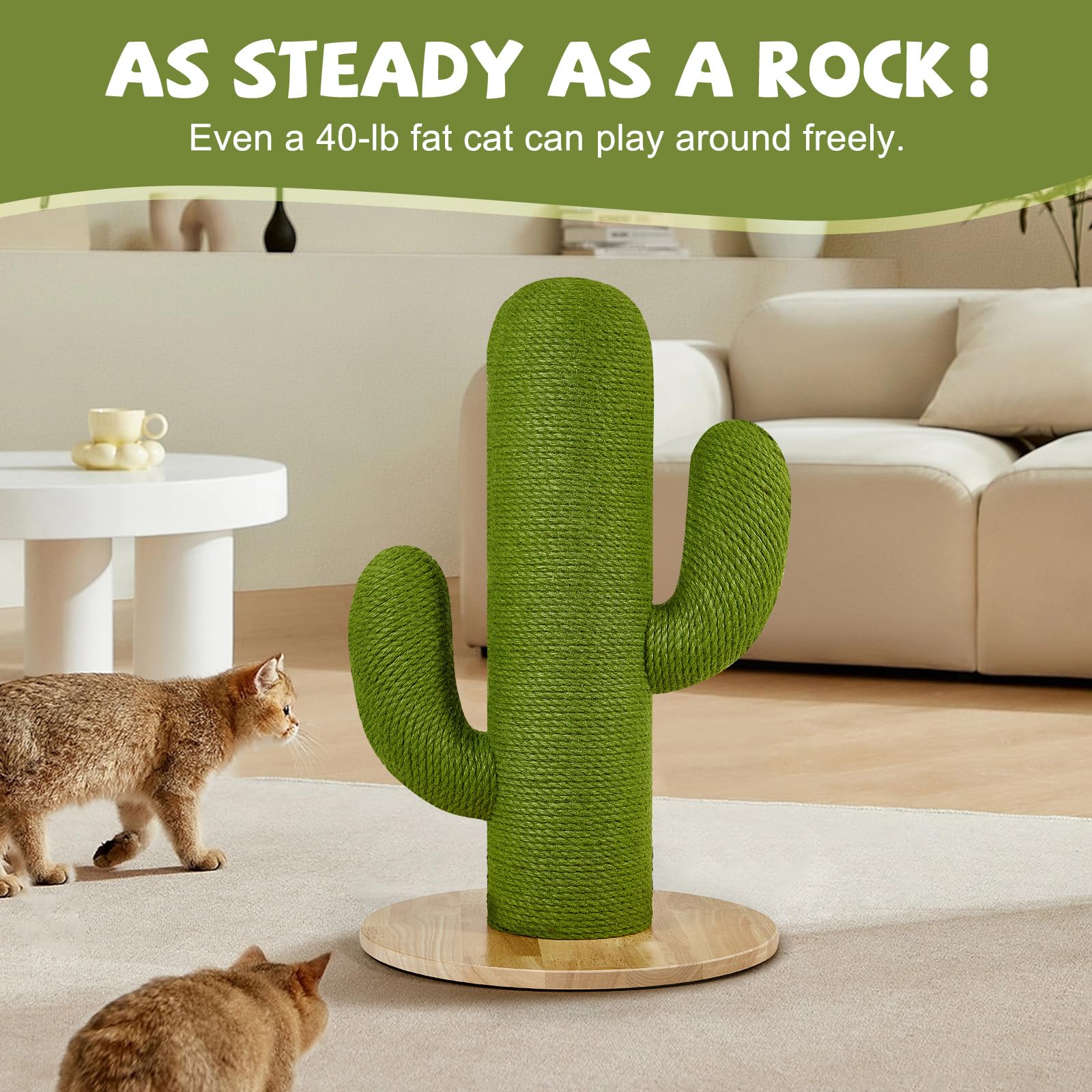 Towntime Cat Scratching Post With Solid Wood Base,39.37 Hx17.71 Lx17.71 W Tall Scratching Posts For Indoor Cats Adults,Cactus