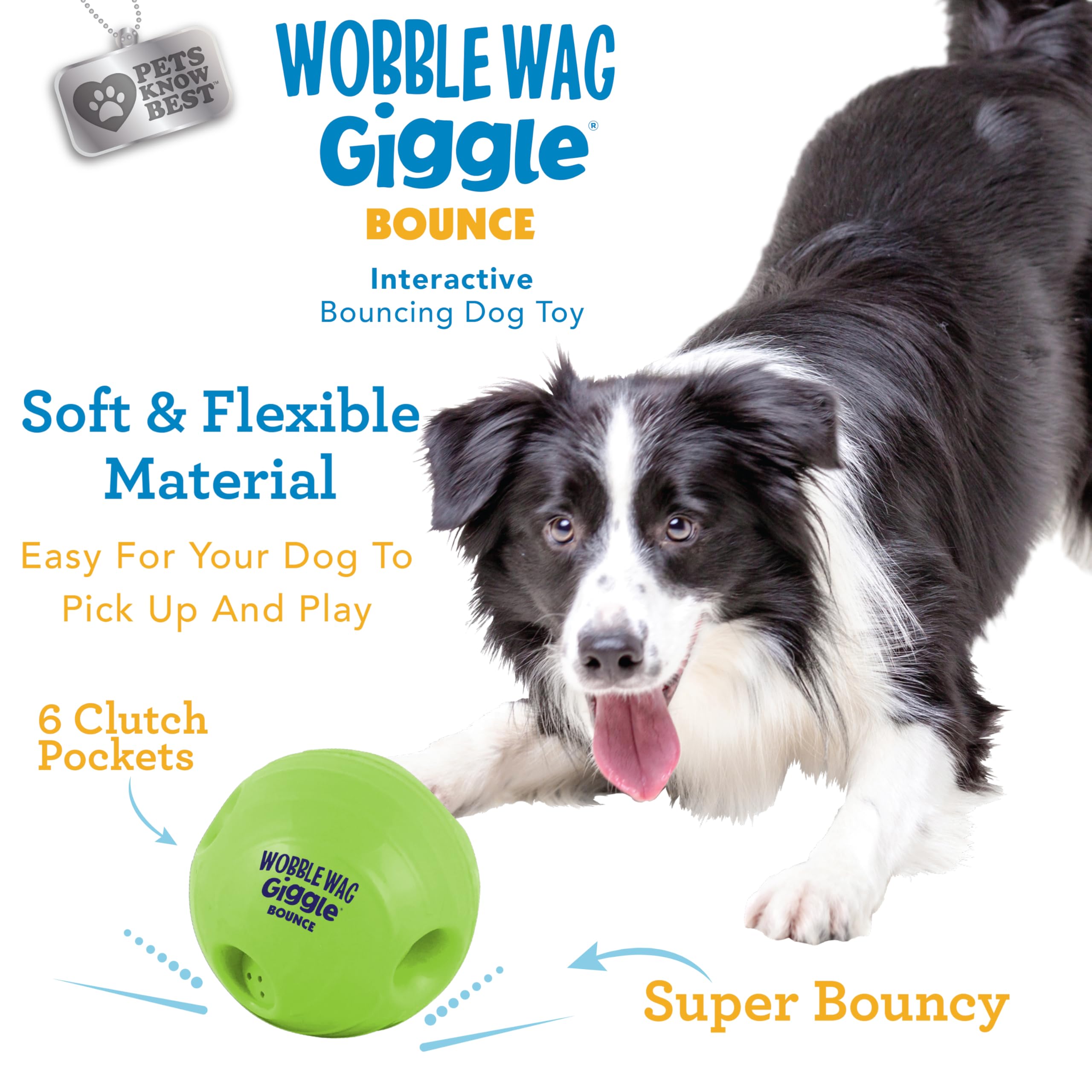 Wobble Wag Giggle Bounce Interactive Dog Toy- Sound Making Bouncing Ball For Dogs Ages Indoor & Outdoor Play, Soft & Durable Wit