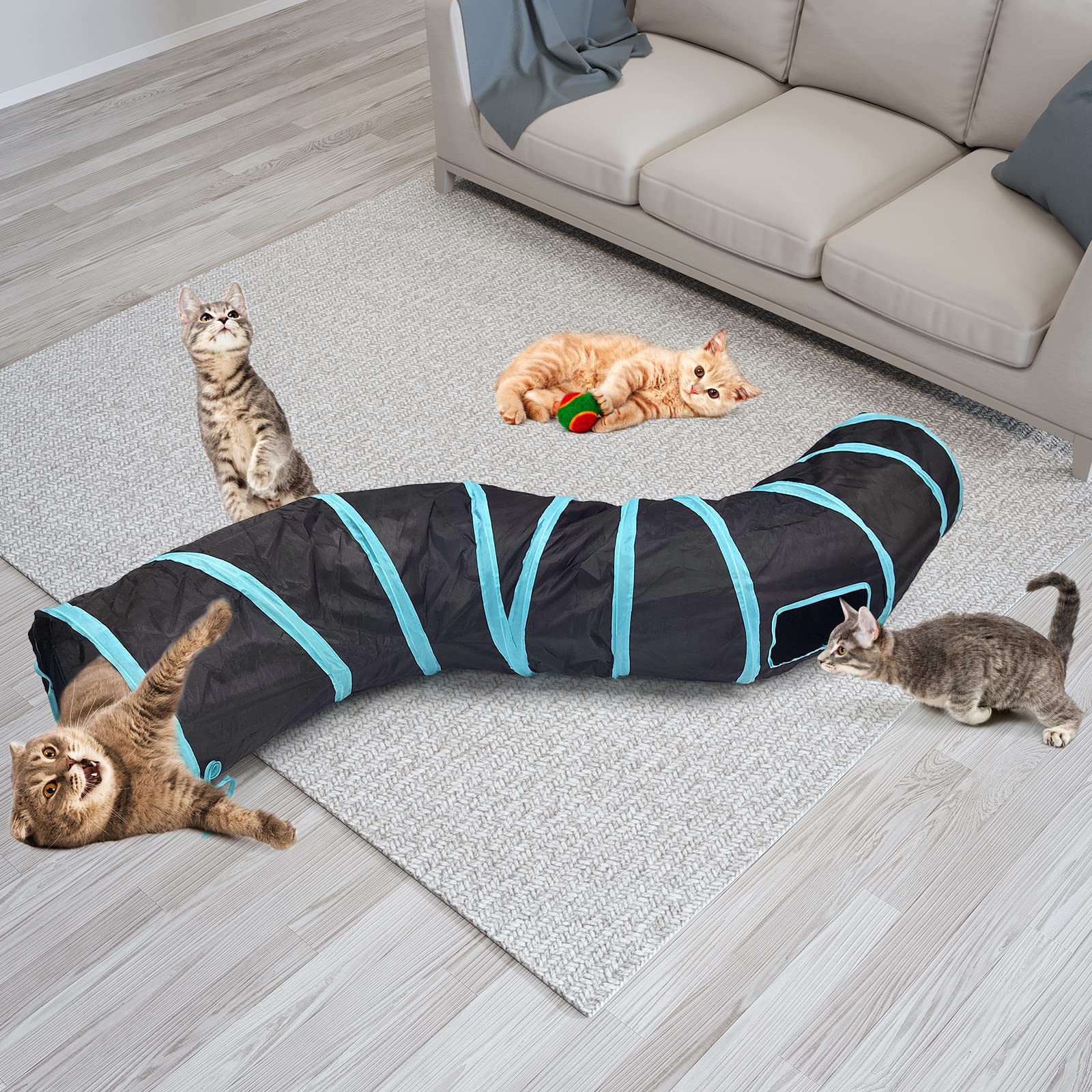 Bemodst S-Type Cat Tunnel, 2 Way/3 Way/4 Way/5 Way Collapsible S-Shape Small Animal Tubes Kitty Tunnels Interactive Maze House Toy With Storage Bag For Kitten Puppy Rabbit Guinea Pig … (2-Way)