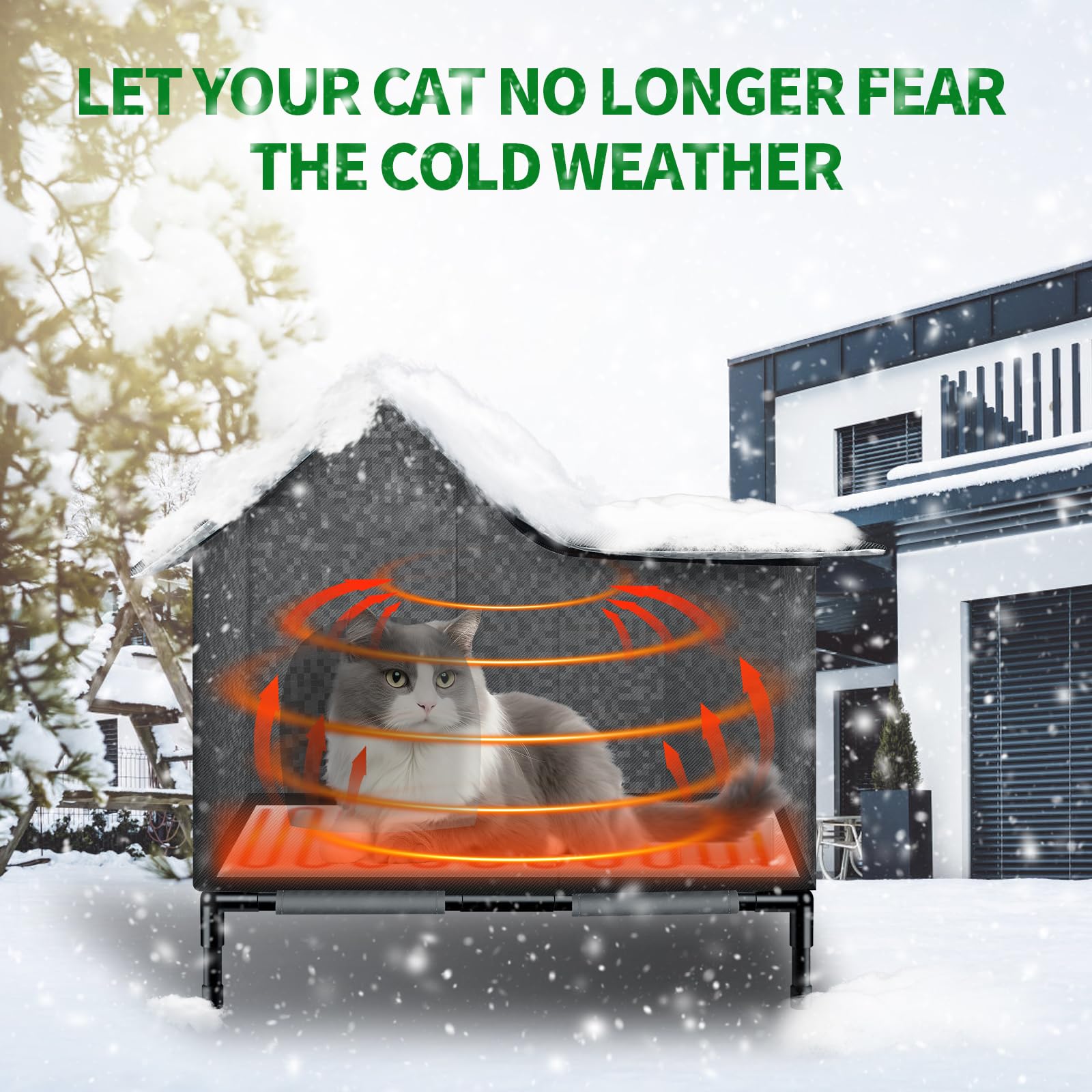 Outdoor Cat House-Large Weatherproof Cat Houses For Outdoor/Indoor Cats Feral Cats Shelter With Soft Mat (Heat Gray)