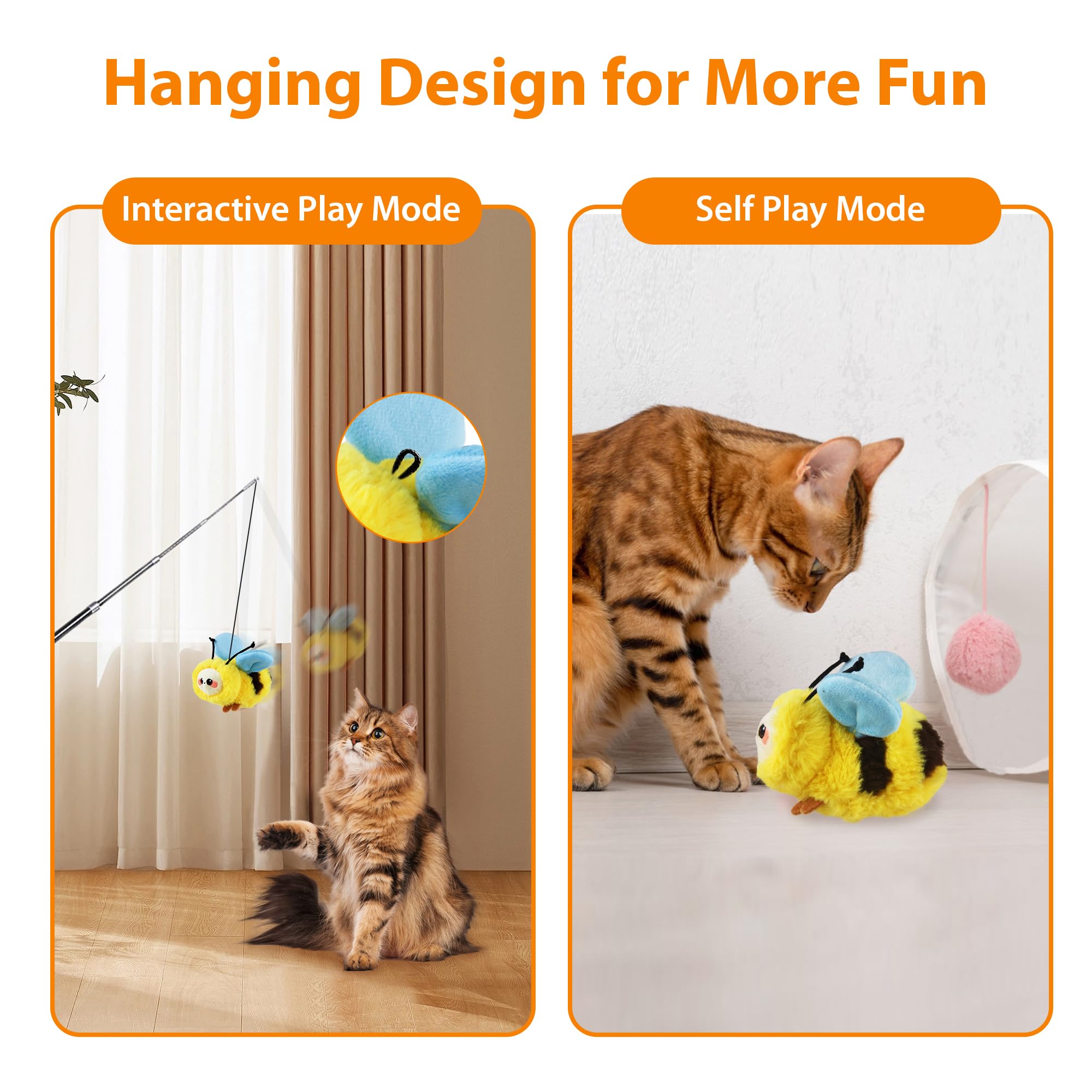 Petgeek Gigwi Flapping Cat Toys For Indoor Cats, Rechargeable Lifelike Interactive Bee Cat Toy Tweet, Flapping Wings & Lively Ch