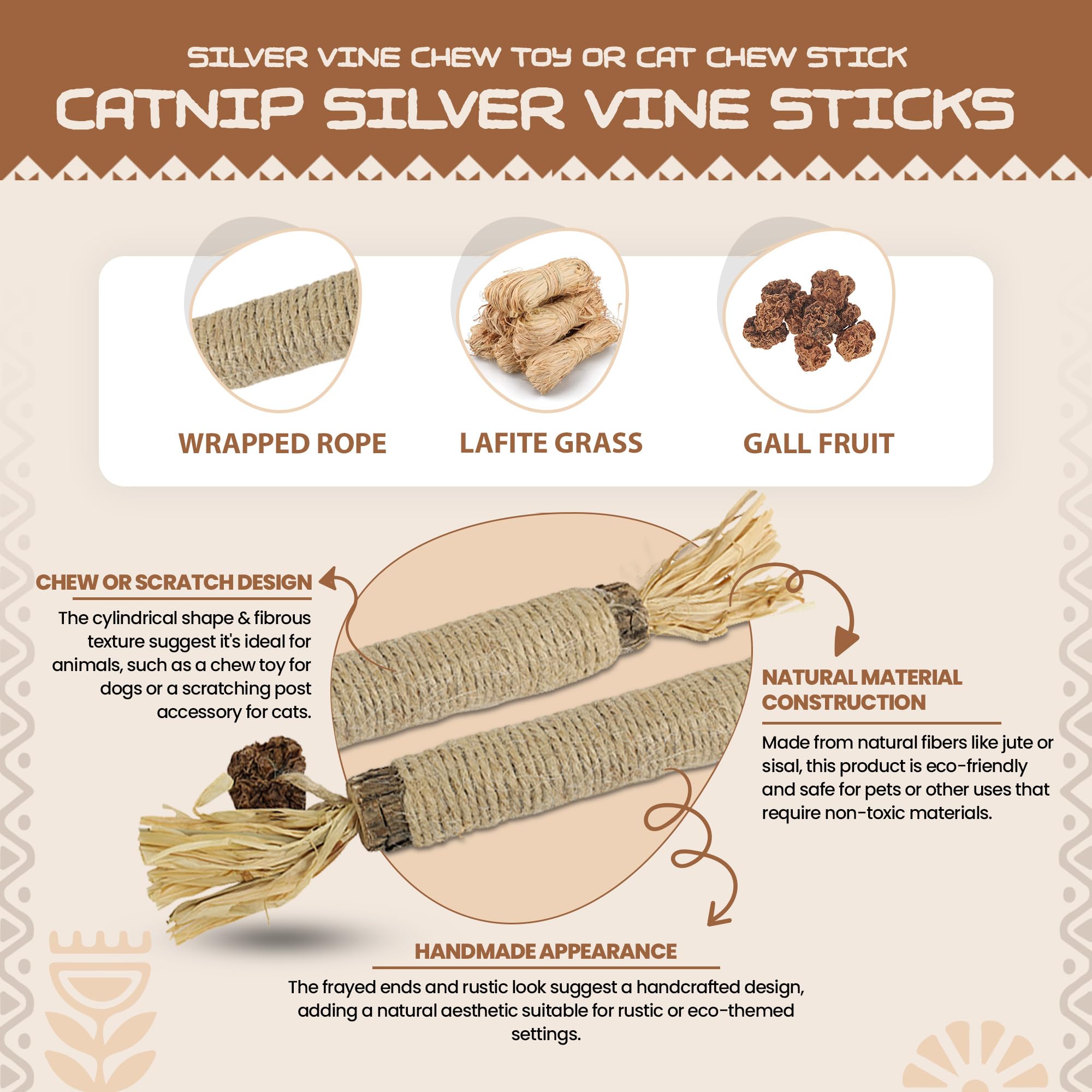 Catnip Silvervine Sticks for Cats | Silver Vine Chew Toy or Cat Chew Stick | Kitten Teething Toys | Cat Dental Chew with Cat Raf
