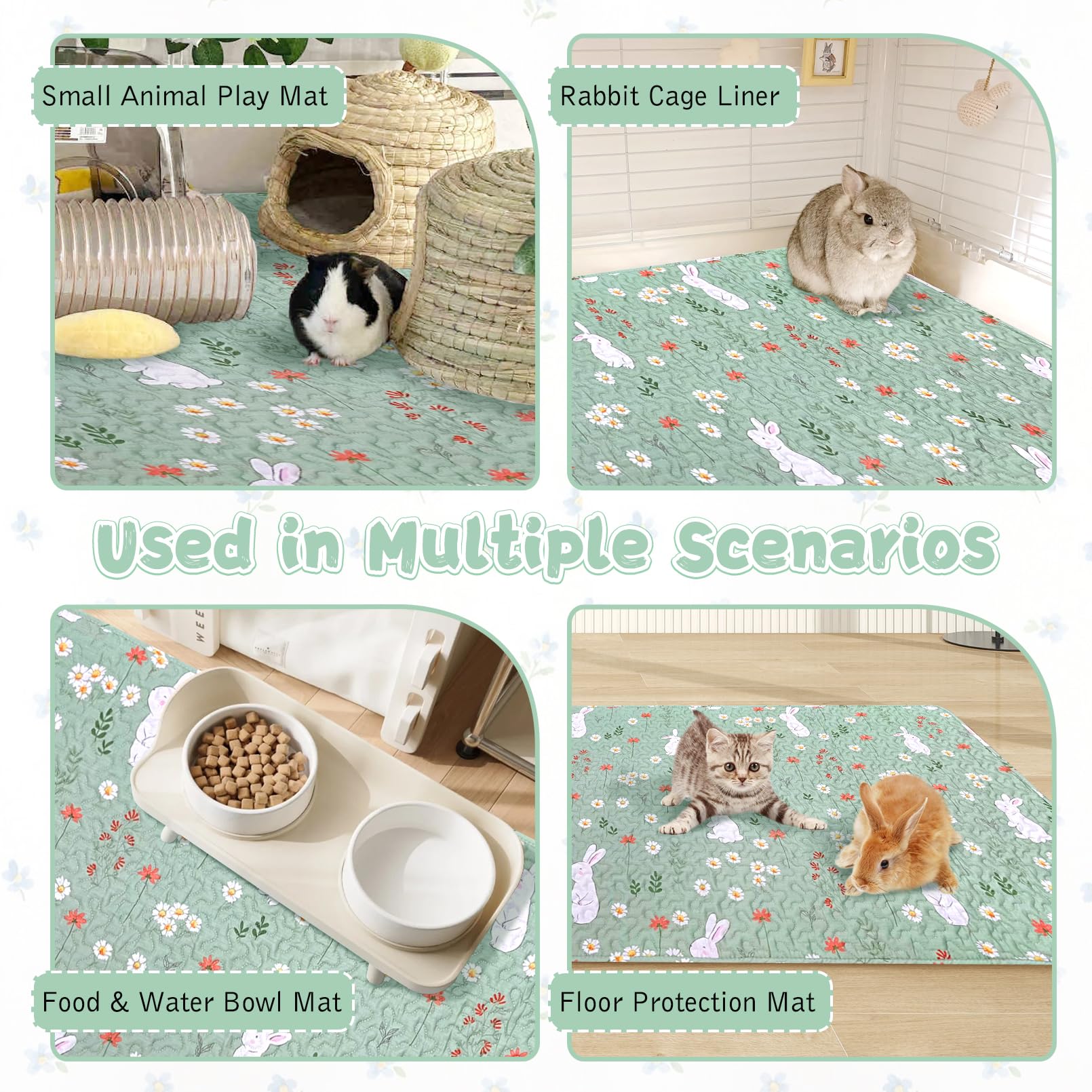 Kathson 59'' L X 27.5'' W Rabbit Cage Liners Washable Rabbit Floor Mat Reusable Bunny Rug Super Absorbent Guinea Pig Carpet Anti