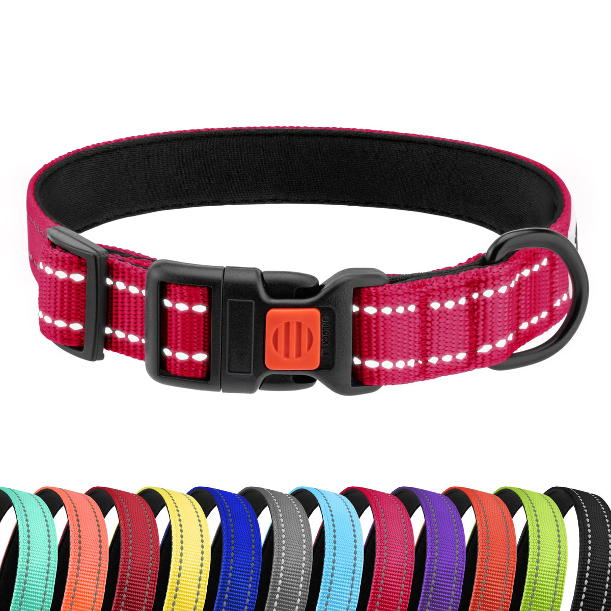 Collardirect Reflective Padded Dog Collar For A Small, Medium, Large Dog Or Puppy With A Quick Release Buckle - Boy And Girl - Nylon Suitable For Swimming (18-26 Inch, Pink)