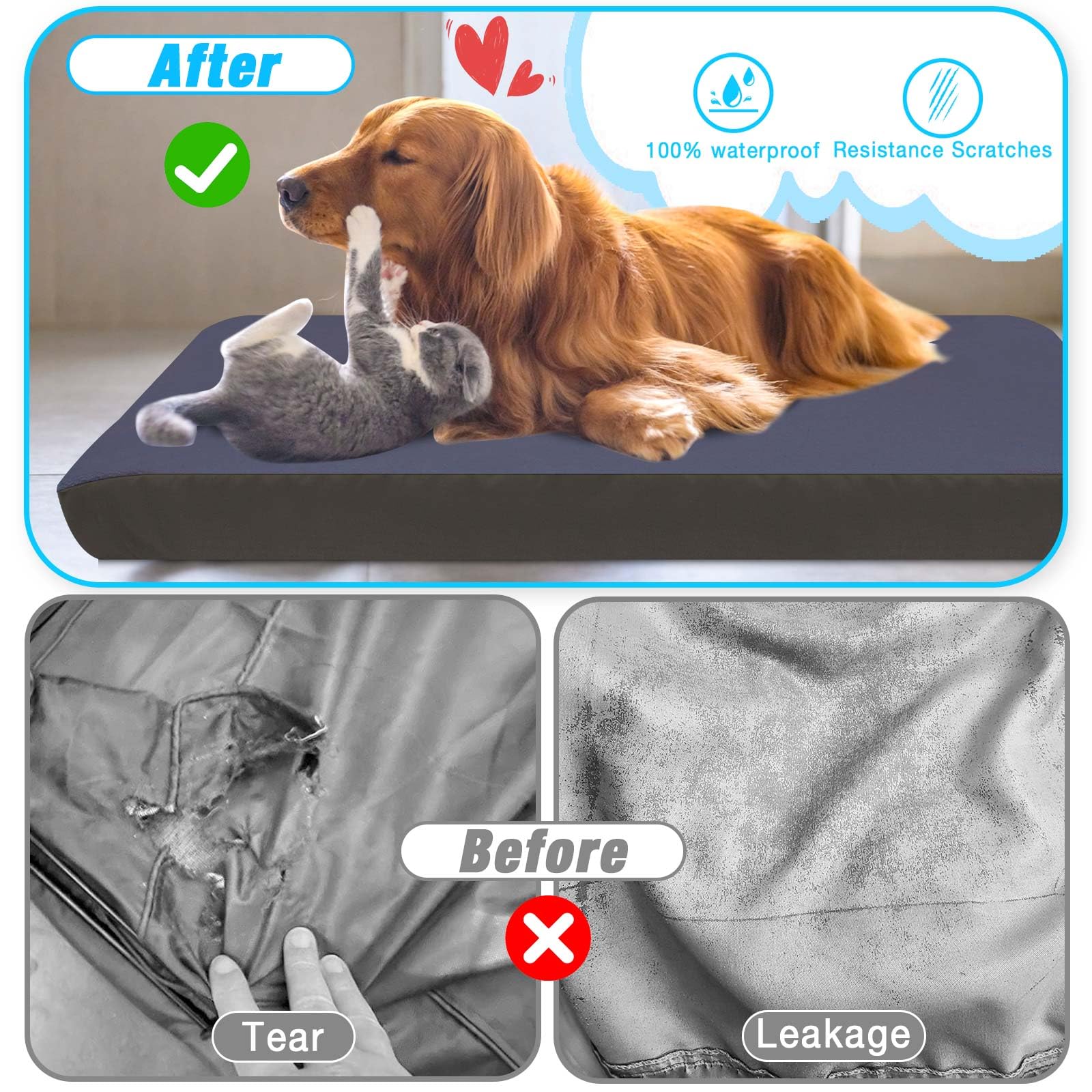 Dog Bed Covers Replacement Washable 100% Waterproof Dog Bed Sheets, Soft & Noiseless Pet Bed Cover, 2 Pack, 36'' X 23'' Blue