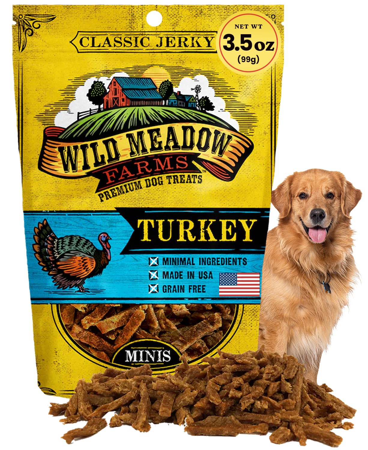 Wild Meadow Farms - Classic Turkey Minis, Soft Jerky Training Treats for Dogs, Grain Free, All Natural & Perfectly Sized for Tra