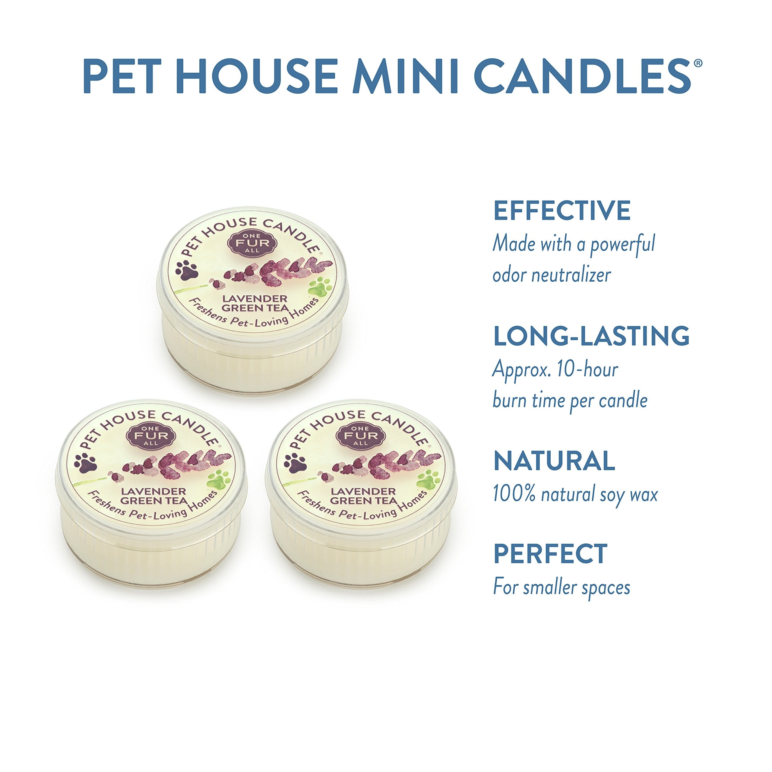 One Fur All Pet House Mini Candle Set, Pack Of 3 - Lavender Green Tea - Pet Odor Eliminator Candle, Burn Time - 10-12 Hours Pet Candle, Non-Toxic, Ideal For Smaller Spaces