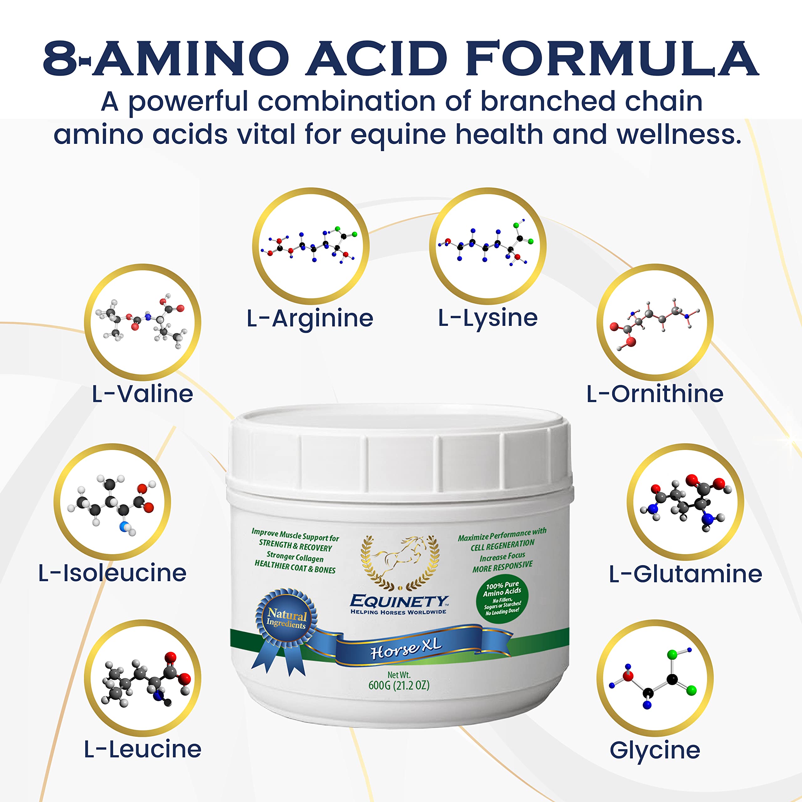 100-Day Supply Horse XL Horse Supplements - Horse Care W/ 8 Essential Amino Acids to Promote Cellular Repair - No Soy or Sugar C