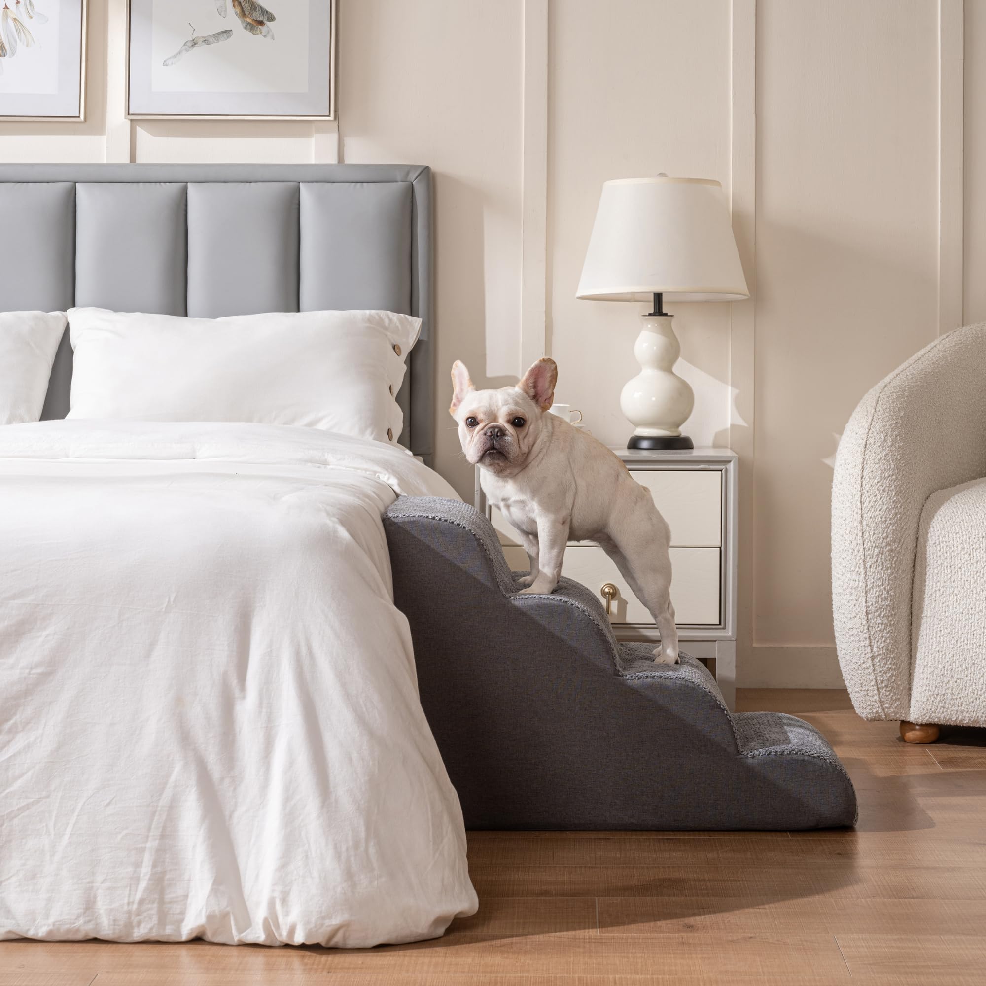 Pet Stairs for High Beds Small & Large Dogs & Cats - High-Density Foam Steps with Removable, Machine-Washable Cover - Lightweigh