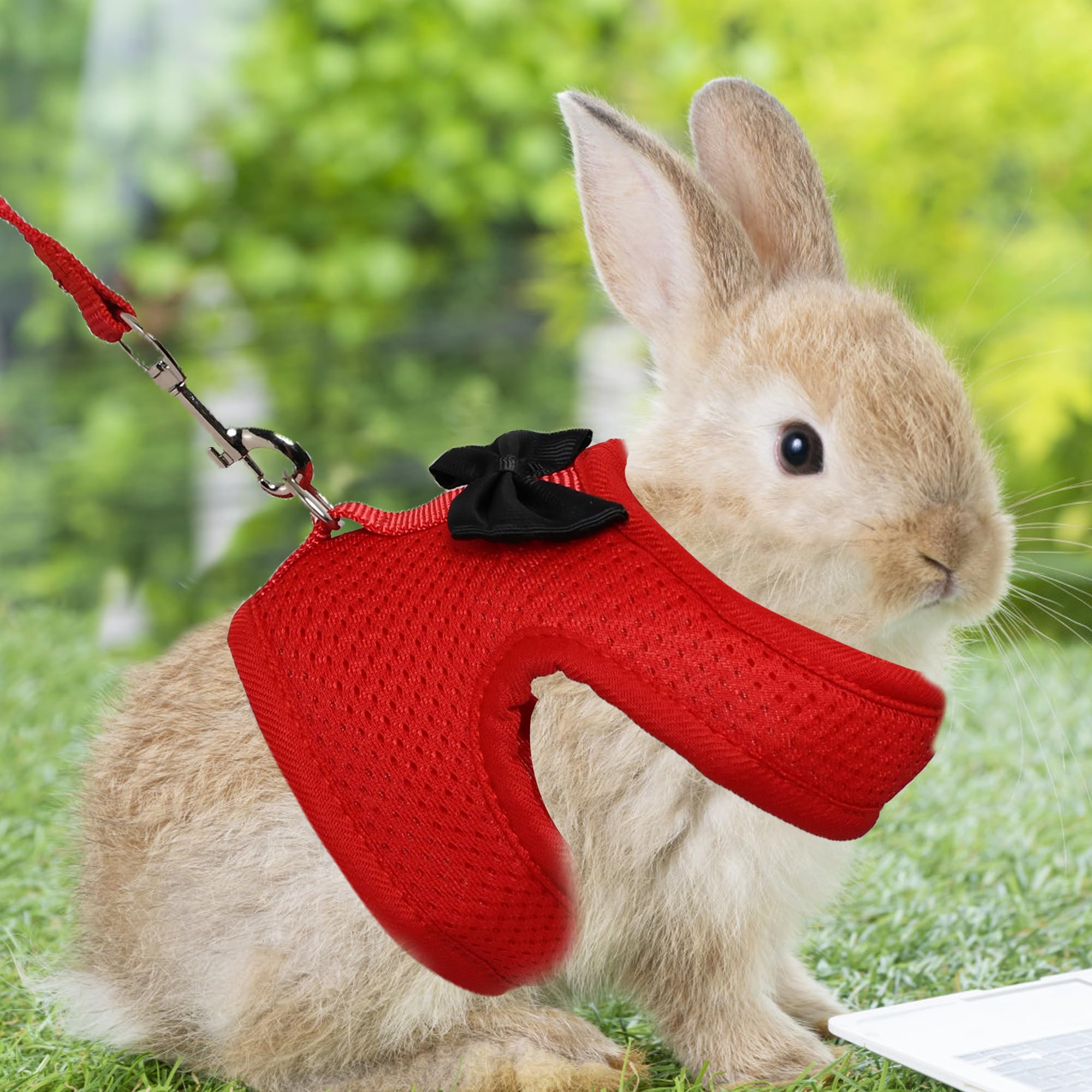 AIITLE Rabbit Harness and Leash Set with Cute Bow, Xmas Soft Breathable Mesh Vest Harness for Rabbits Kitten Ferret Puppy Small