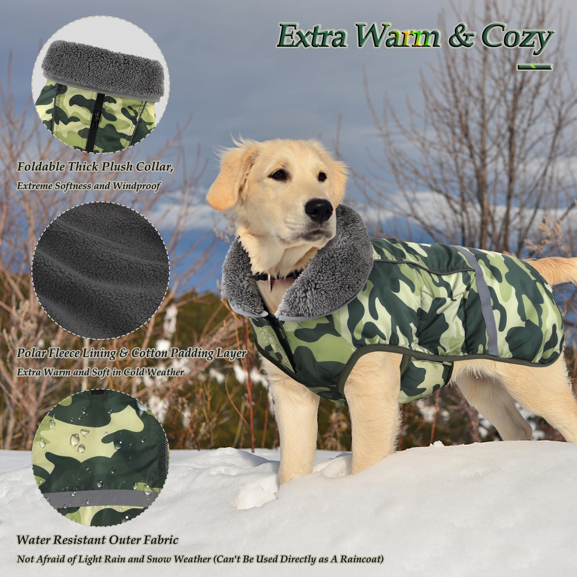 Dogcheer Warm Dog Coat - Waterproof, Reflective, Adjustable Winter Jacket With Buckle - Christmas Snow Jacket - Cozy Cold Weathe