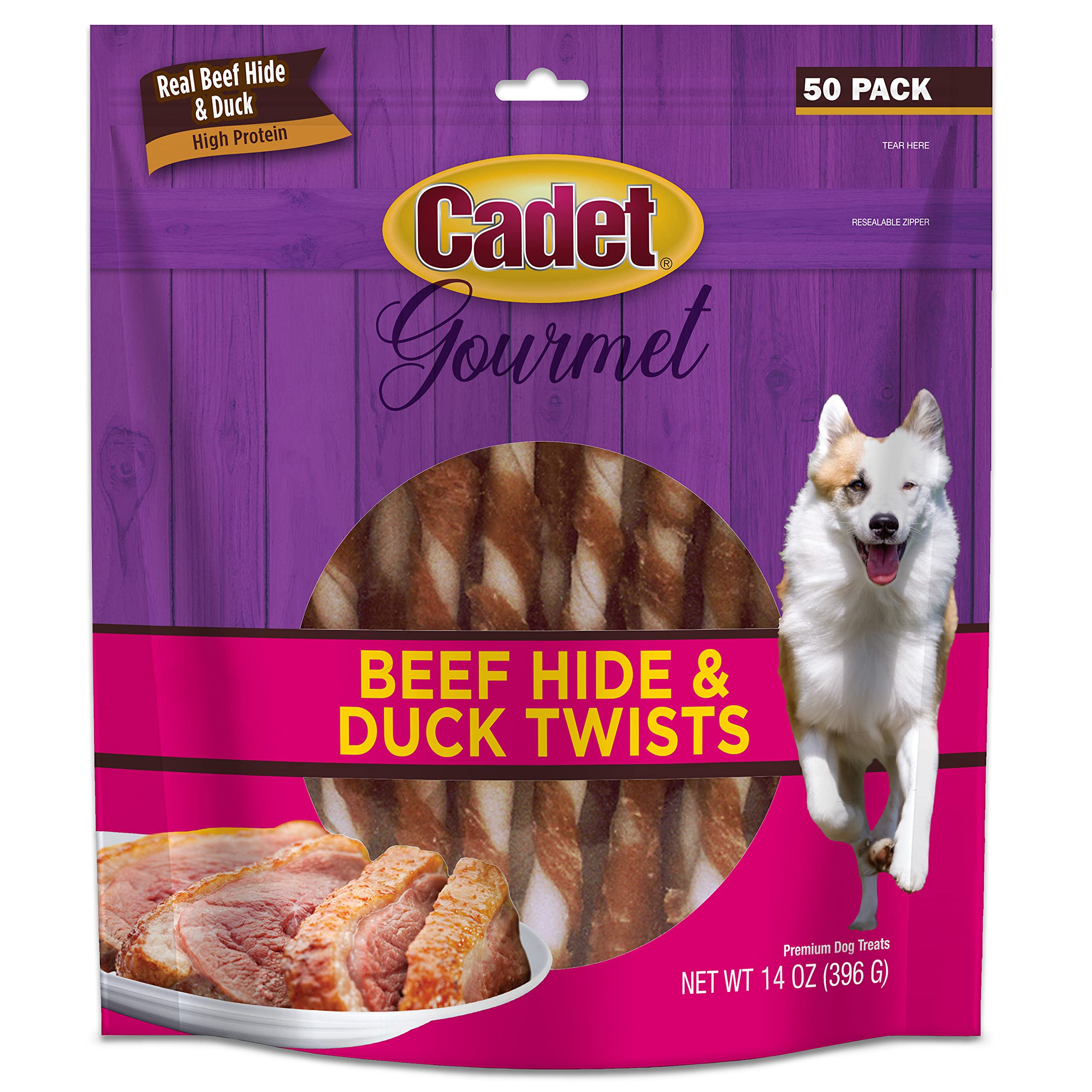 Cadet Gourmet Beef Hide & Duck Twists Dog Treats  Healthy & Natural Rawhide & Duck Dog Treats for Small & Large Dogs  Inspecte