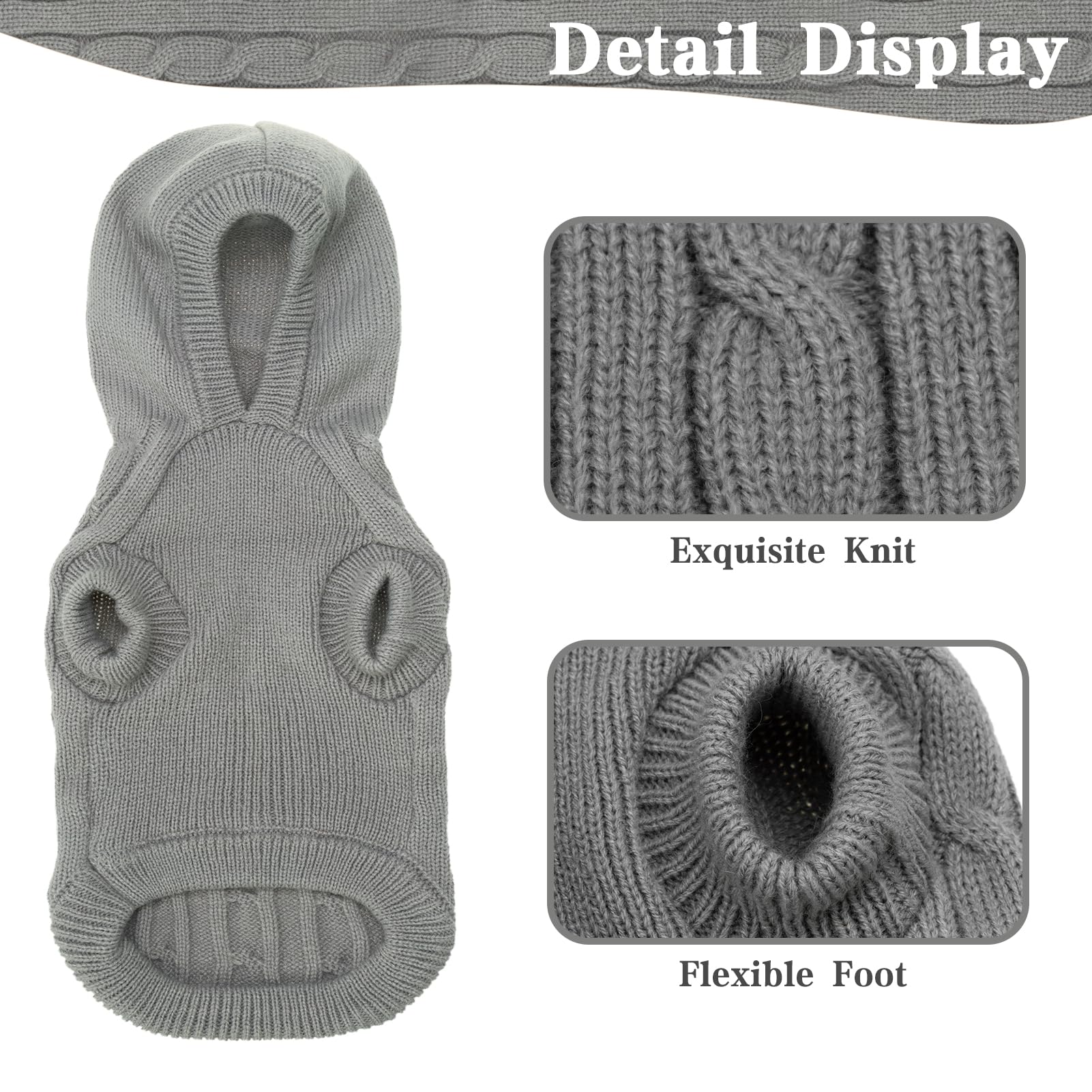 Pupteck Winter Dog Cat Sweater Coat - Soft Cold Weather Clothes Knitwear For Kitties & Small Dogs Indoor Outdoor Walking Warm, Knitted Classic For Doggies Kitties Girls Boys, Grey L