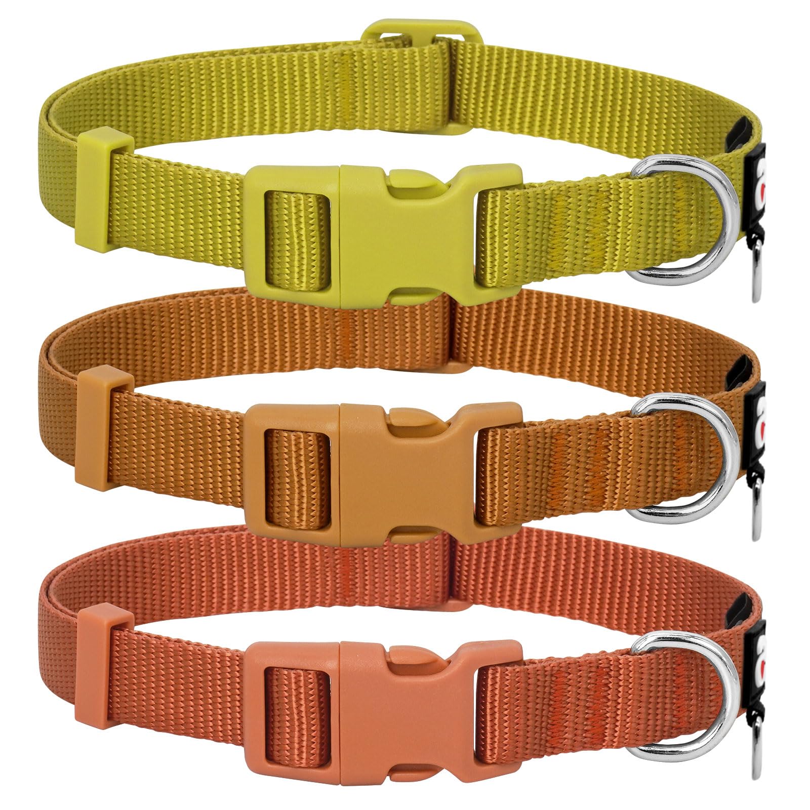 Azuza 3 Pack Fall Dog Collars Comfortable And Adjustable Nylon Dog Collars For Large Dogs, L (18-26Inch), Ginger Yellow, Rust Or