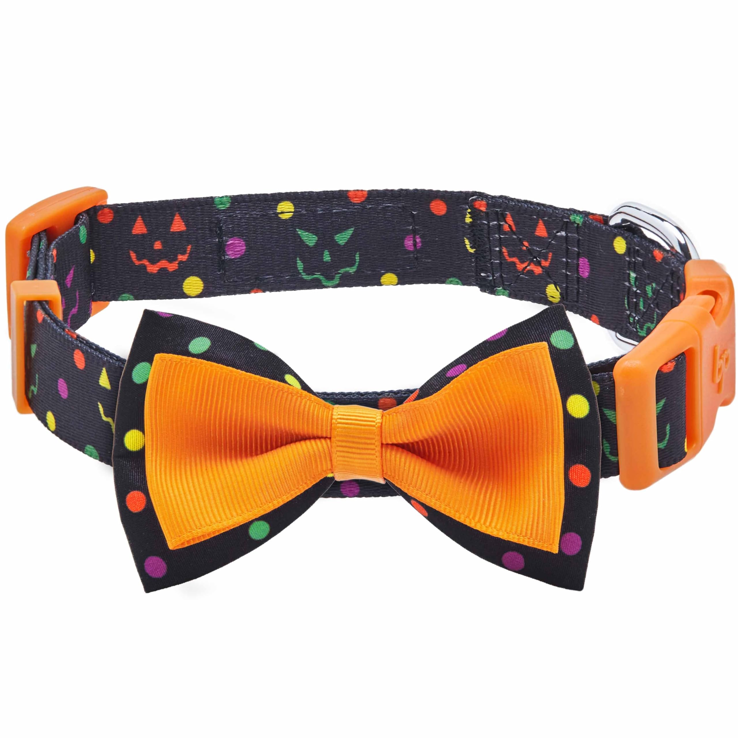 Blueberry Pet 2023 New Halloween Polka Dot Adjustable Dog Collar With Detachable Bowtie, Medium, Neck 14.5''-20''