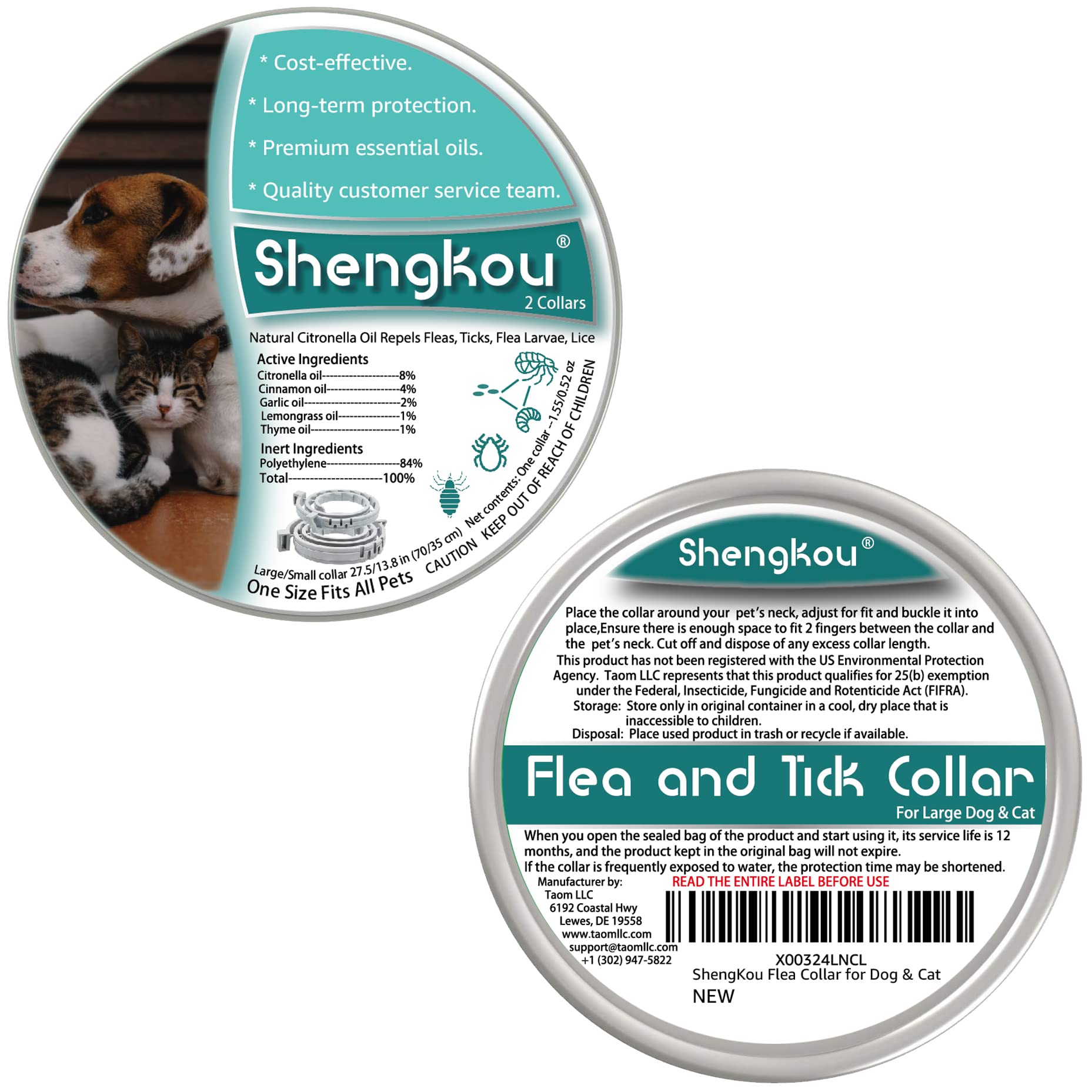 Shengkou Flea And Tick Collar For Dogs And Cats - Safe And Natural Prevention And Control Of Pests On Puppies And Kittens - Waterproof - Free Comb - 2-Pack (13.8 In & 27.5 In)