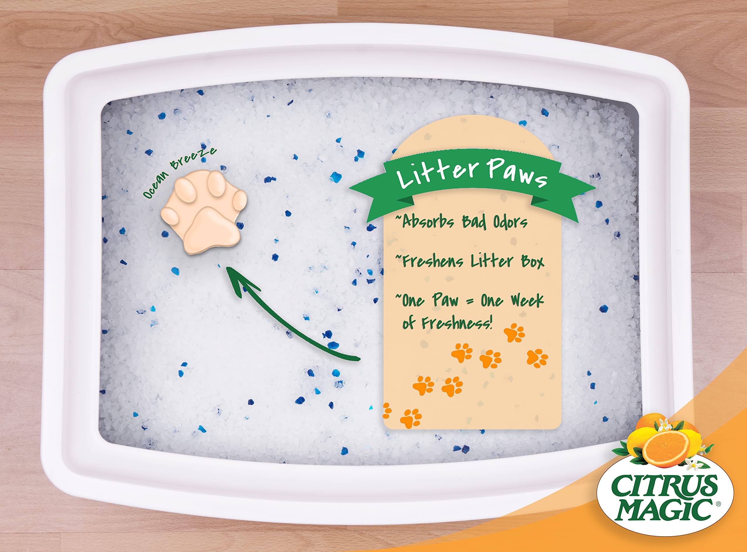 Citrus Magic Pet Odor Eliminator Litter Paws, Ocean Breeze, 6-Count