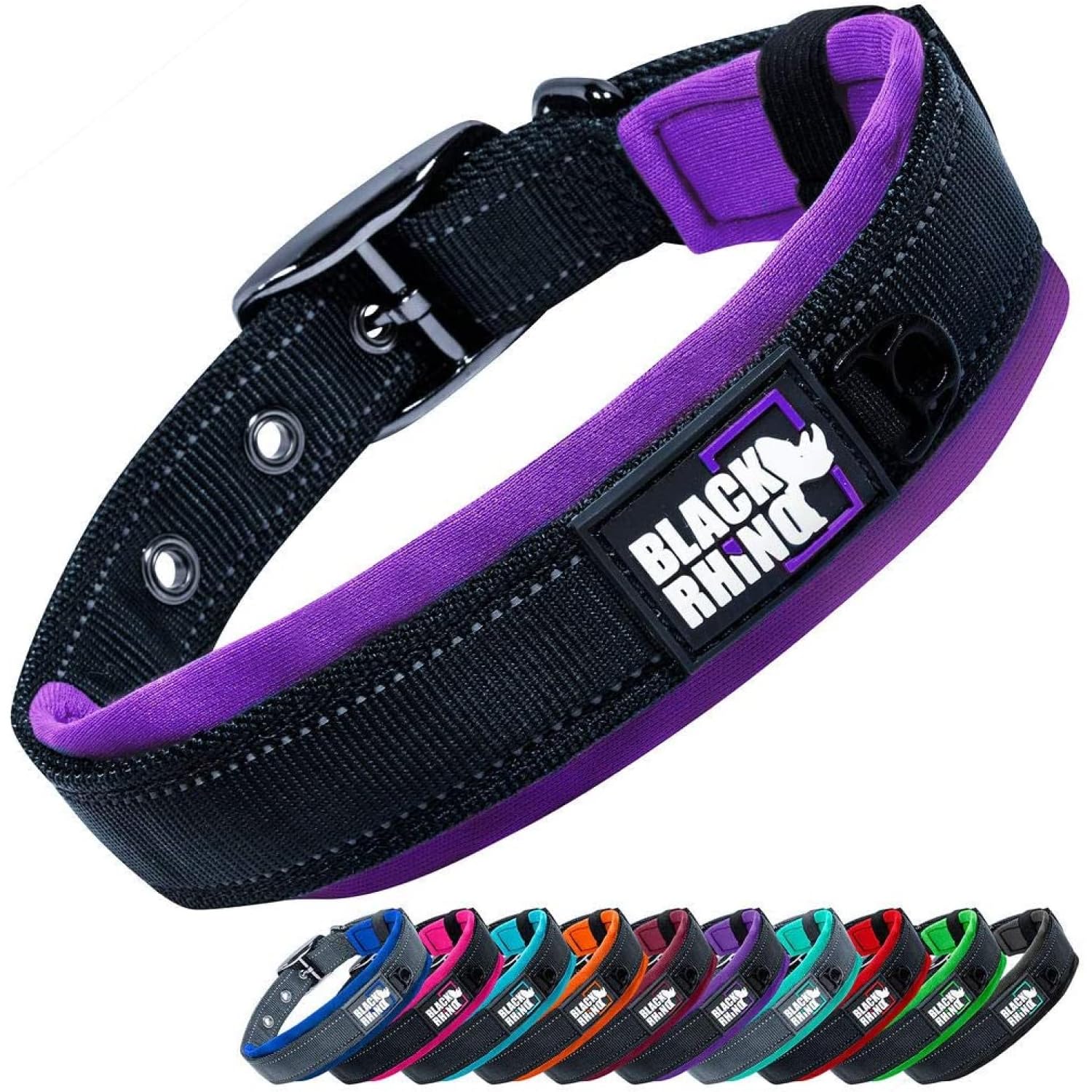 Black Rhino - The Comfort Collar Ultra Soft Neoprene Padded Dog Collar For All Breeds - Heavy Duty Adjustable Reflective Weatherproof (Xlarge, Purple/Bl)