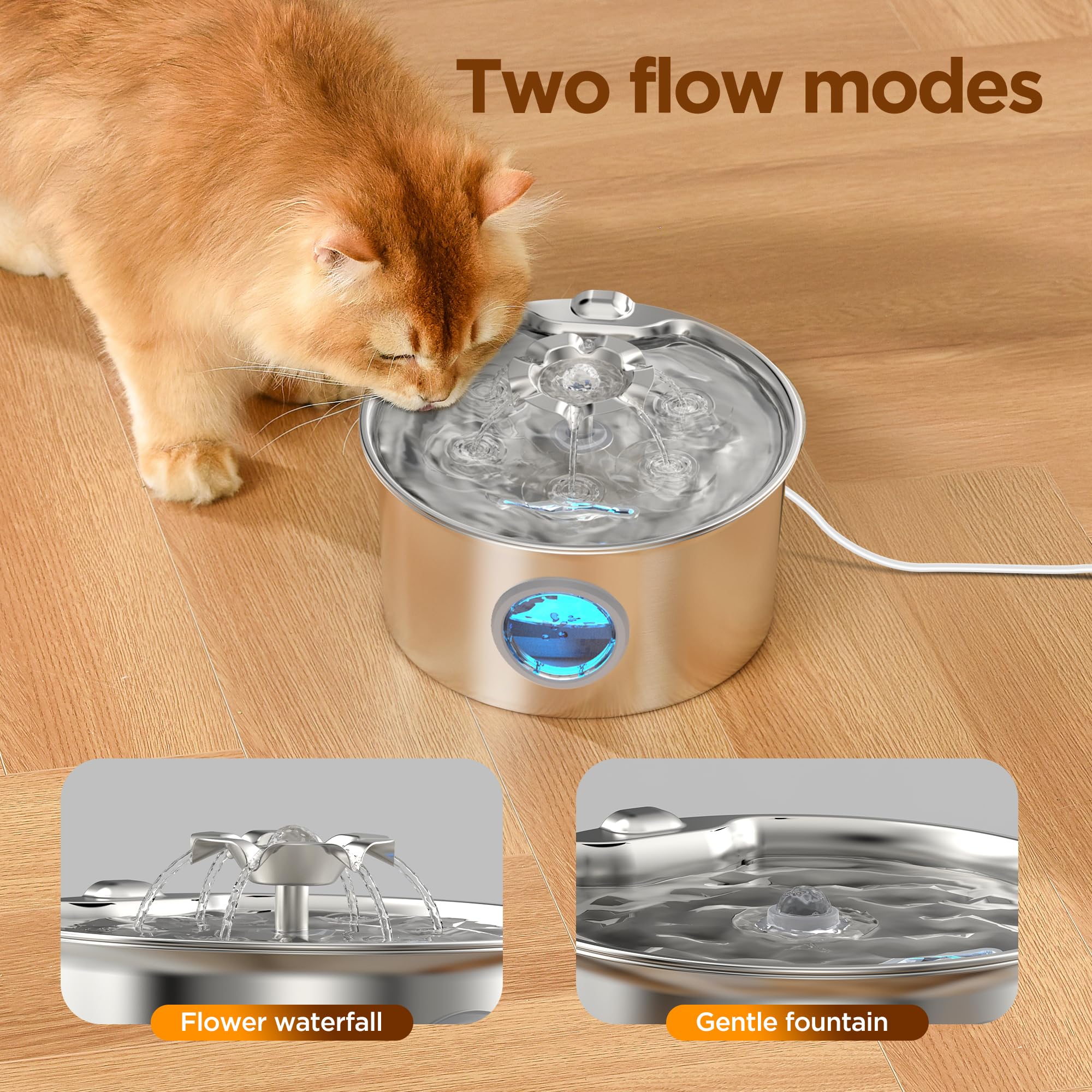 Cat Water Fountain Stainless Steel - 88oz/2.6L Pet Drinking Fountain for Cats Indoor with 8 Filters - Automatic Cat Watering Dis