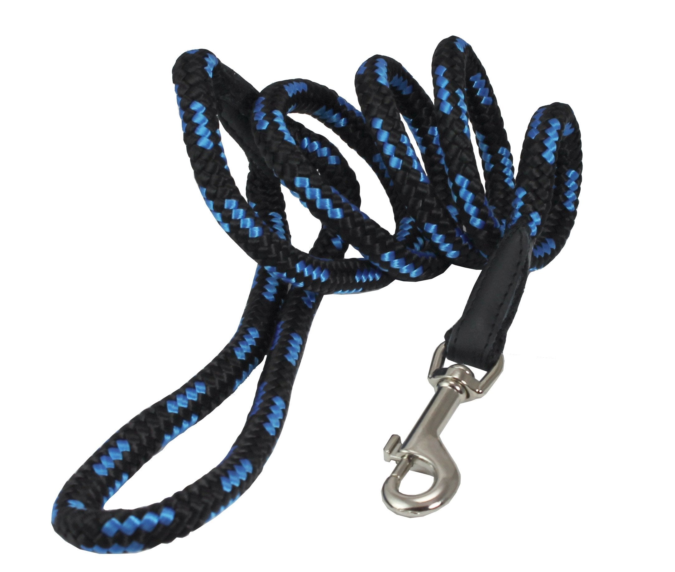 Dogs My Love 6Ft Long Braided Rope Dog Leash Blue With Black 6 Sizes (Xsmall: 6Ft Long; 0.25' Diam (6Mm))