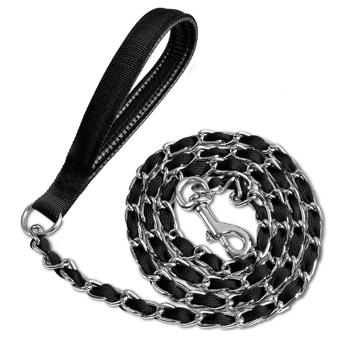 Chain Dog Leash Chew Proof, Metal Chain And Nylon Rope Pet Dog Leash With Padded Handle, Heavy Duty Chain Leashes For Medium Large Dogs, Steel Long Lead Leash For Dog Training, Walking, Running